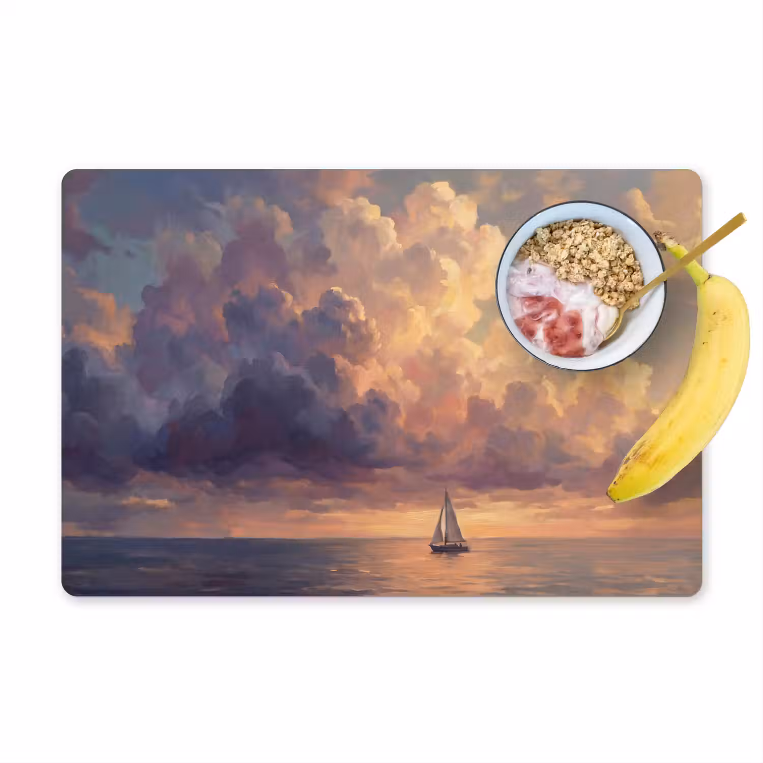 Boot - Zonsondergang - Zee - Natuur - Goud Placemat vinyl groot -zzzproduct_Kitchenyeah-website