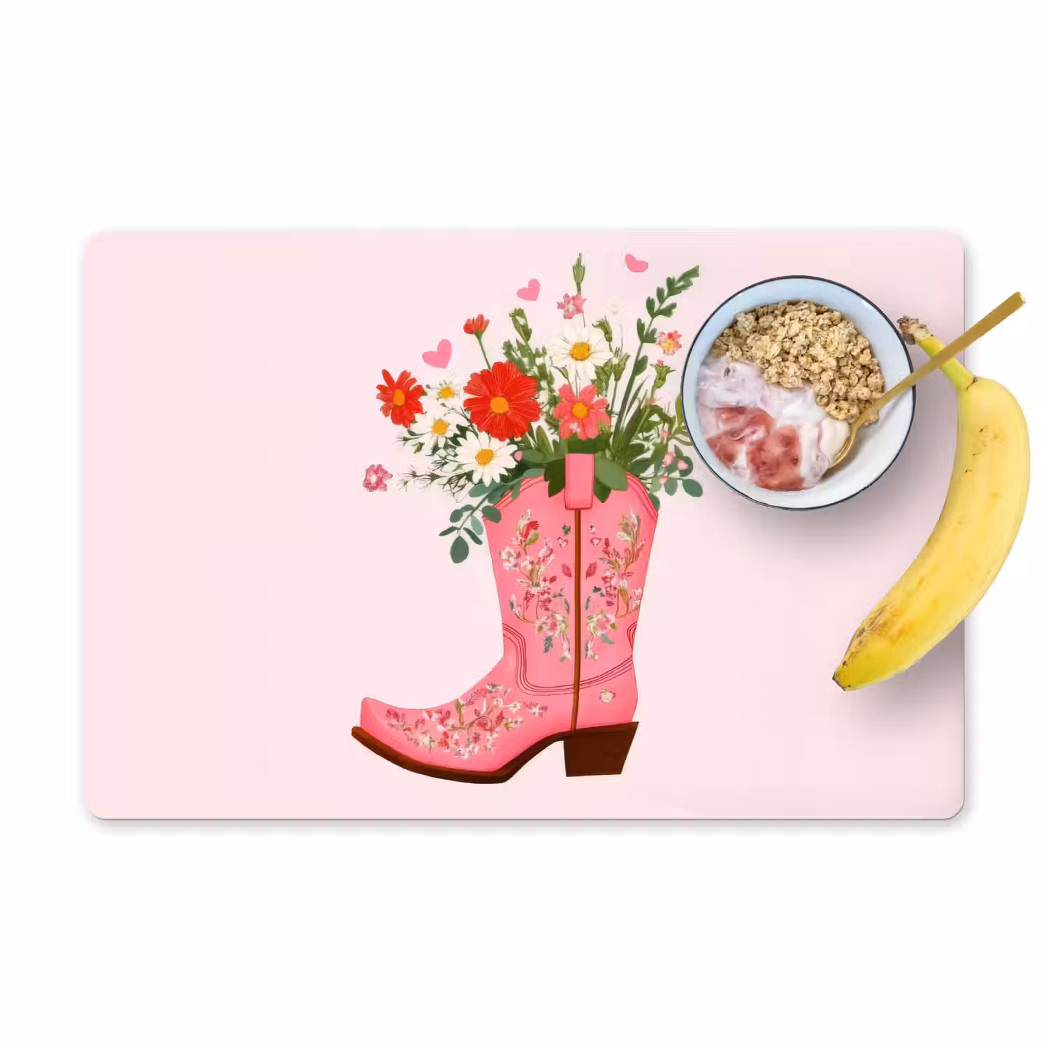 Cowboylaarzen - Roze - Boeket - Bloemen Placemat vinyl groot -zzzproduct_Kitchenyeah-website