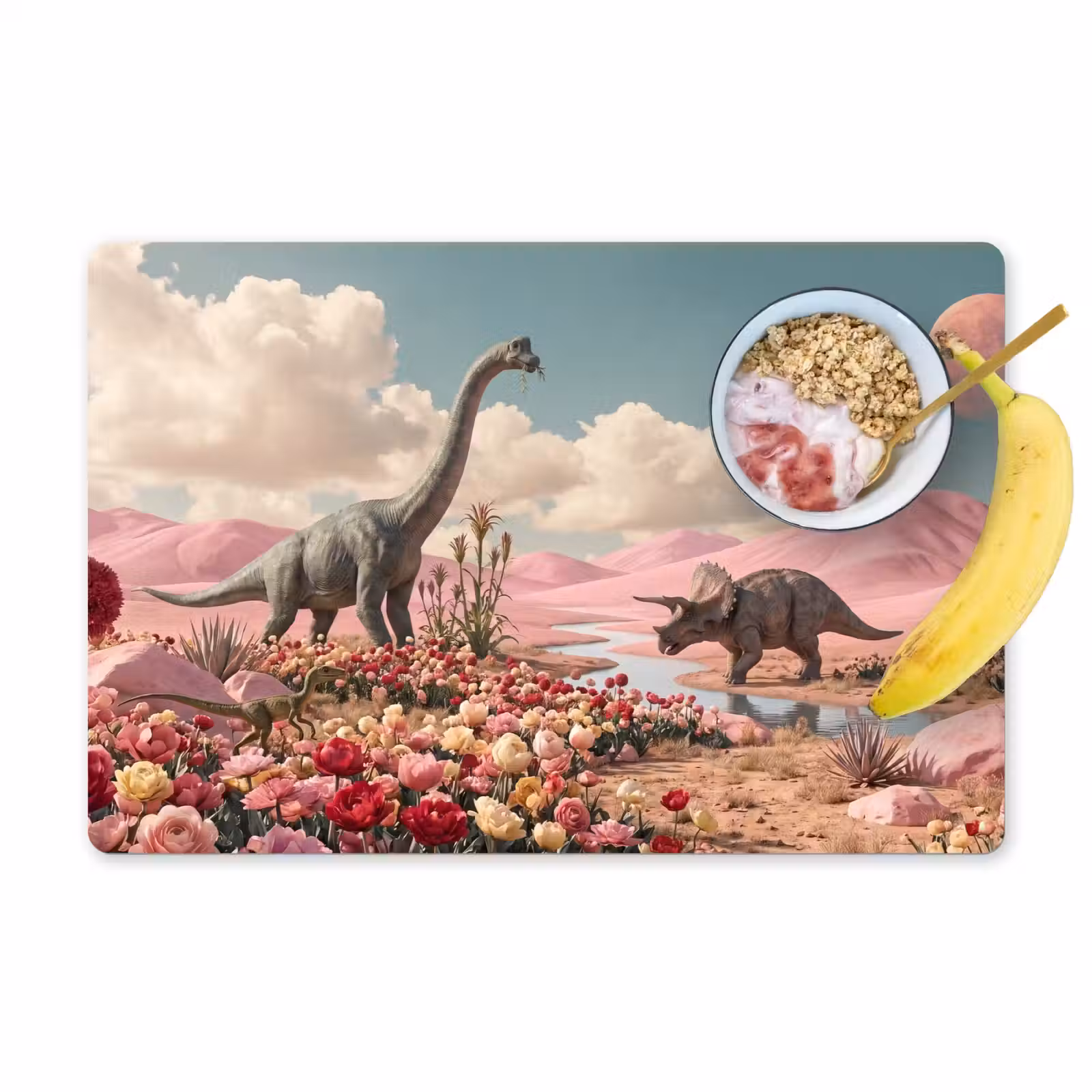 Tischset - 6 Stück - Dinosaurier – Rosa – Landschaft - Dinosaurus - Roze - Landschap Placemat vinyl groot