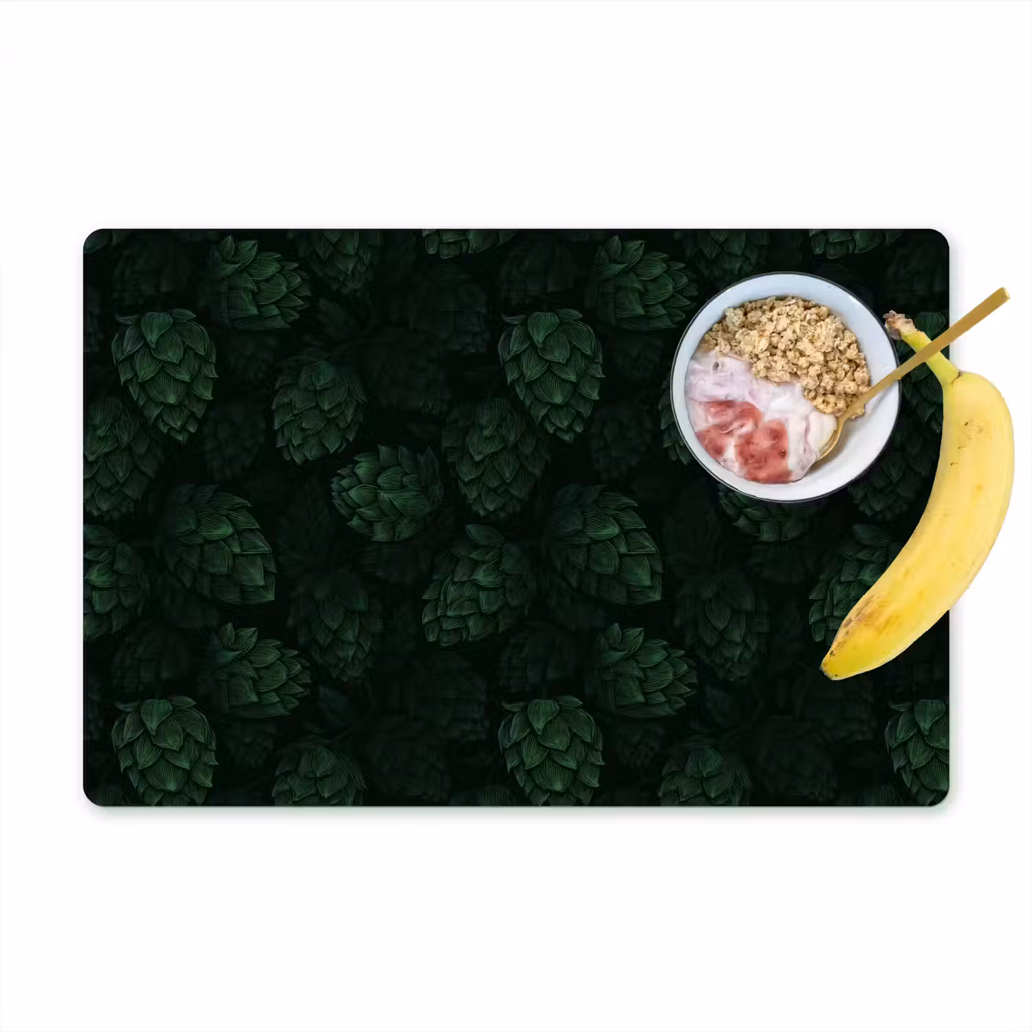Donker - Groen - Hopbellen - Botanisch - Illustratie Placemat vinyl groot 368 -zzzproduct_Kitchenyeah-website