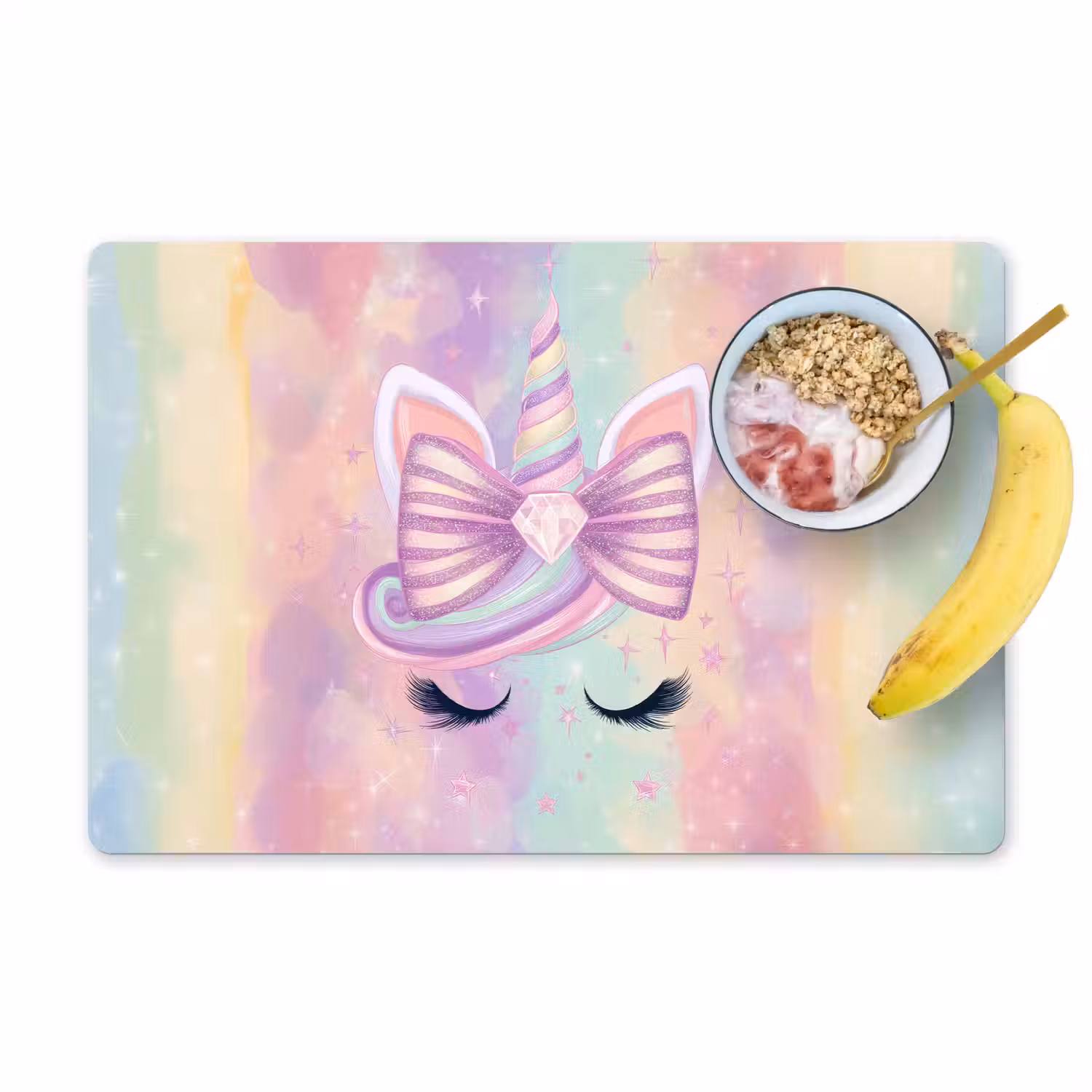 Eenhoorn - Glitters - Regenboog - Pastel Placemat vinyl groot -zzzproduct_Kitchenyeah-website