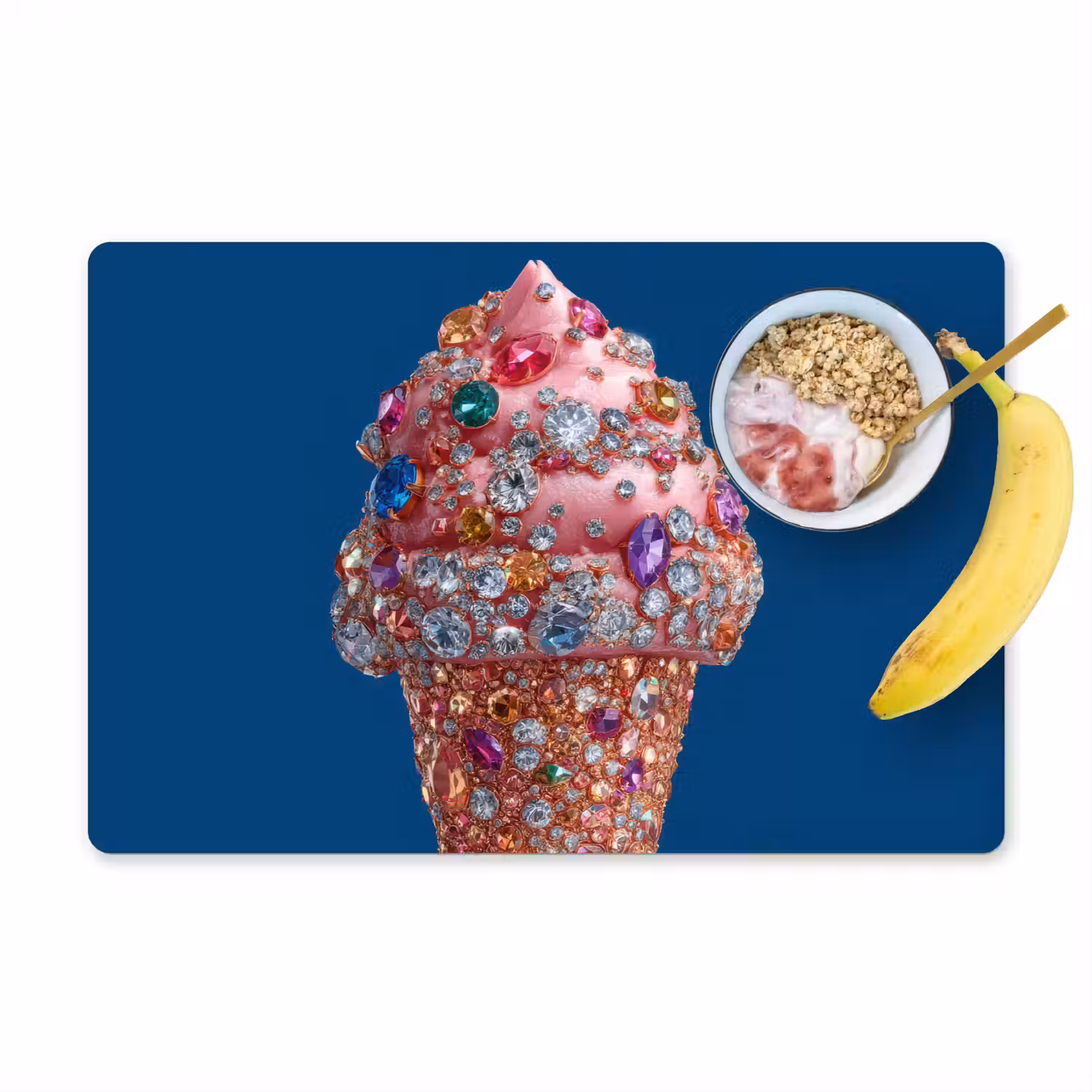 Ijsje - Hoorntje - Steentjes - Blauw Placemat vinyl groot -zzzproduct_Kitchenyeah-website