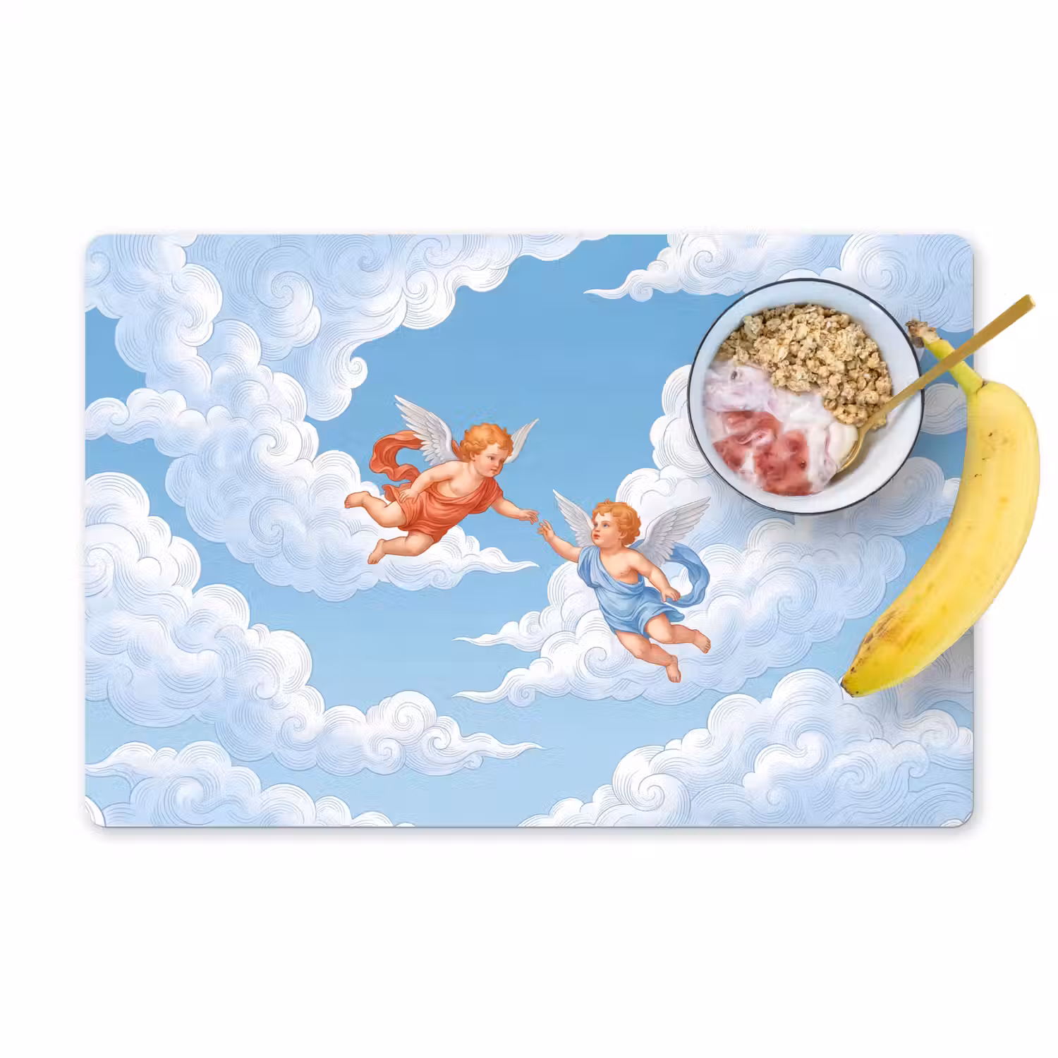 Engel - Vliegend - Klassiek - Blauw Placemat vinyl groot -zzzproduct_Kitchenyeah-website