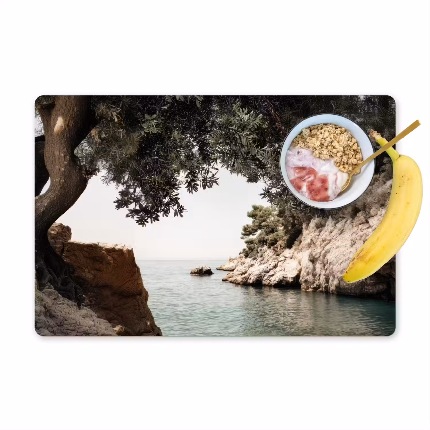 Rotsen - Zee - Boom - Groen Placemat vinyl groot -zzzproduct_Kitchenyeah-website