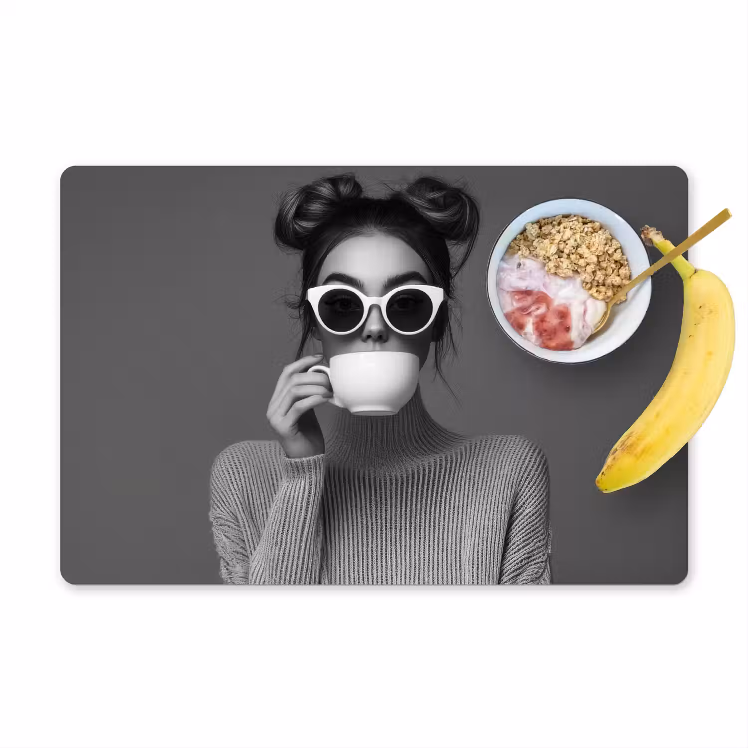 Vrouw - Koffie - Zwart - Wit Placemat vinyl groot -zzzproduct_Kitchenyeah-website