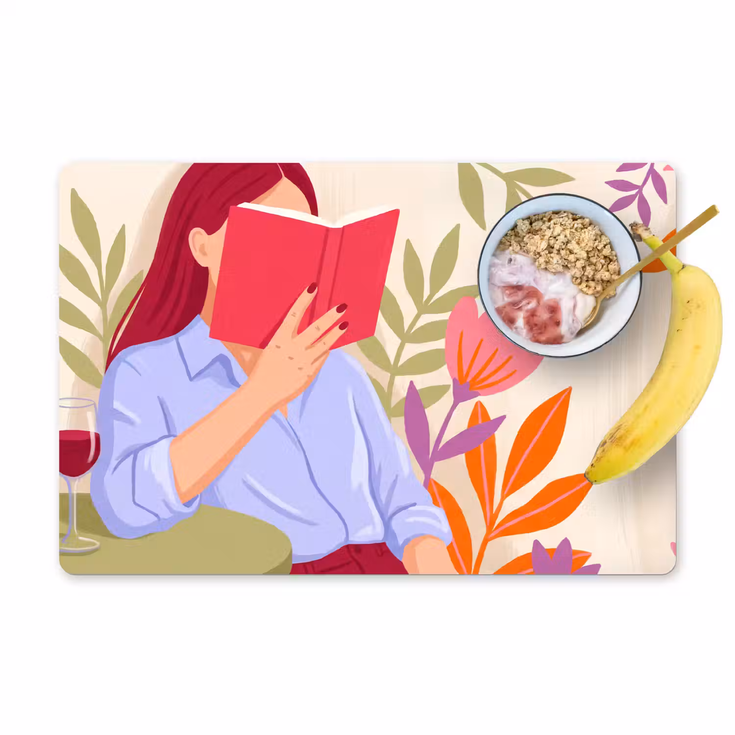 Vrouw - Lezen - Thuis - Modern - Bloemen Placemat vinyl groot -zzzproduct_Kitchenyeah-website