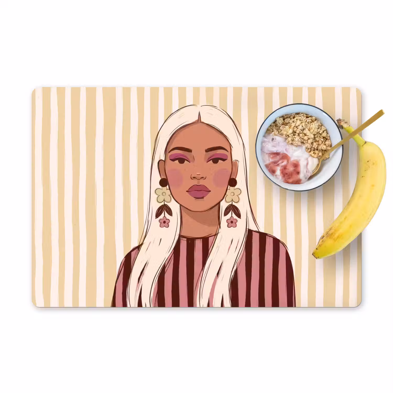 Vrouw - Portret - Illustratie - Modern - Roze Placemat vinyl groot -zzzproduct_Kitchenyeah-website
