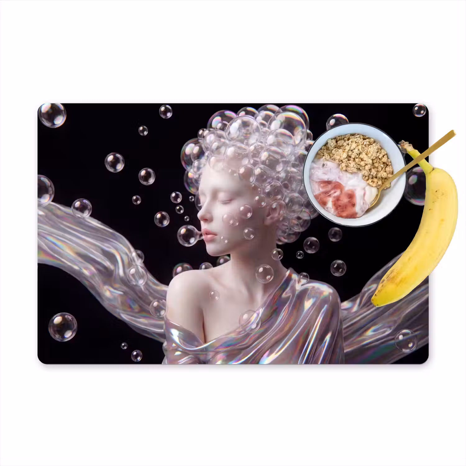 Vrouw - Bellen - Abstract - Kleurrijk Placemat vinyl groot -zzzproduct_Kitchenyeah-website