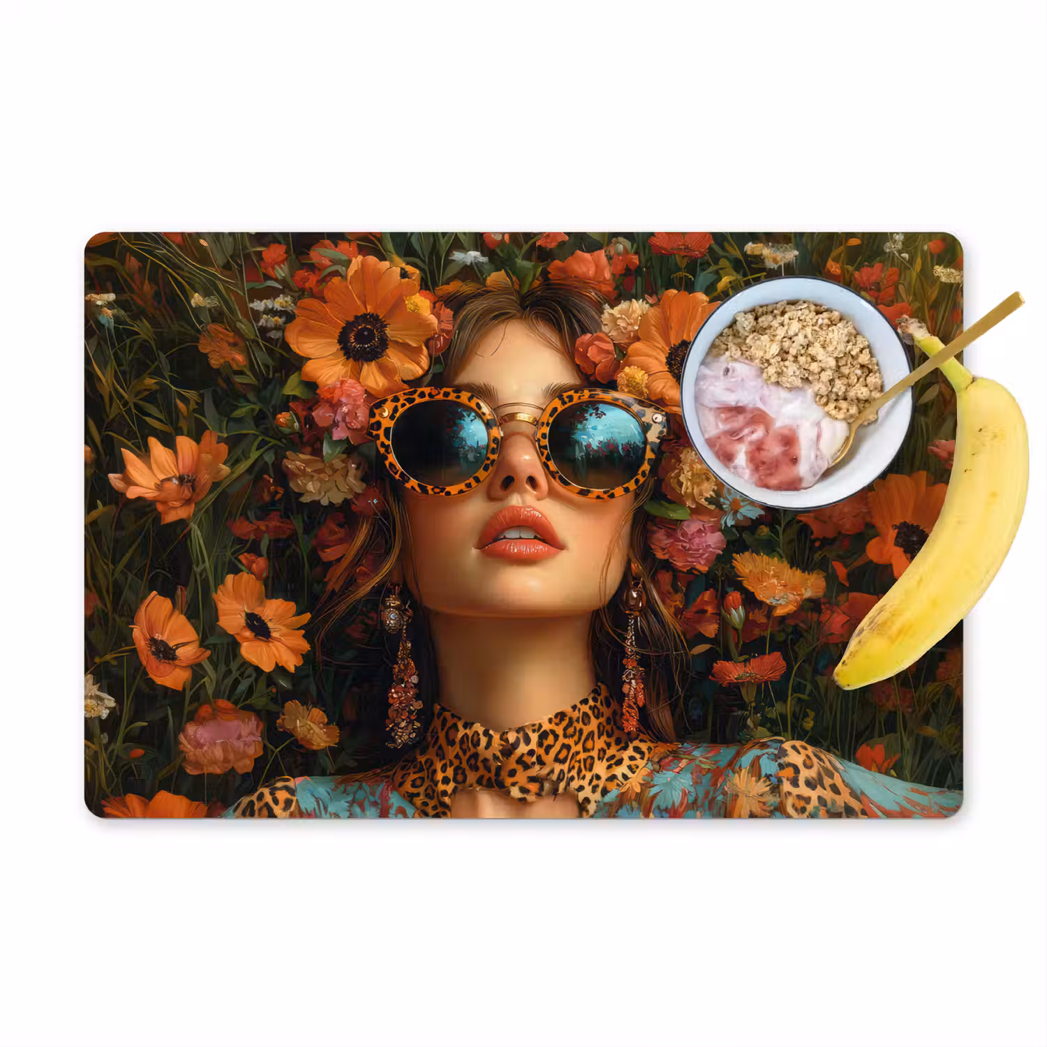 Vrouwen - Bloemen - Modern - Bril - Abstract Placemat vinyl groot -zzzproduct_Kitchenyeah-website