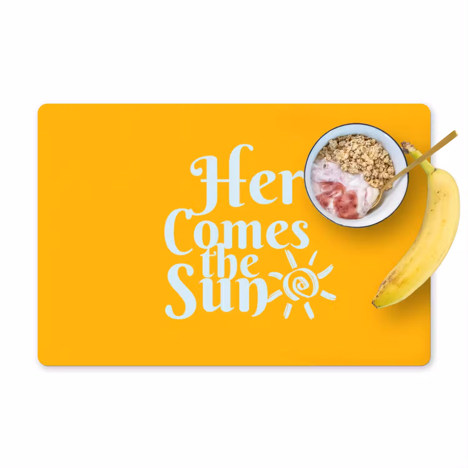Geel - Blauw - Here comes the sun Placemat vinyl groot -zzzproduct_Kitchenyeah-website
