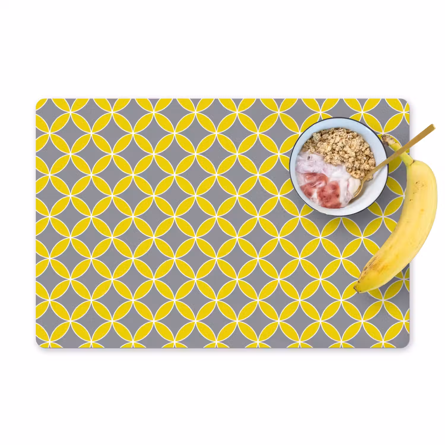 Geometrisch - Cirkels - Modern - Grijs - Geel Placemat vinyl groot 368 -zzzproduct_Kitchenyeah-website