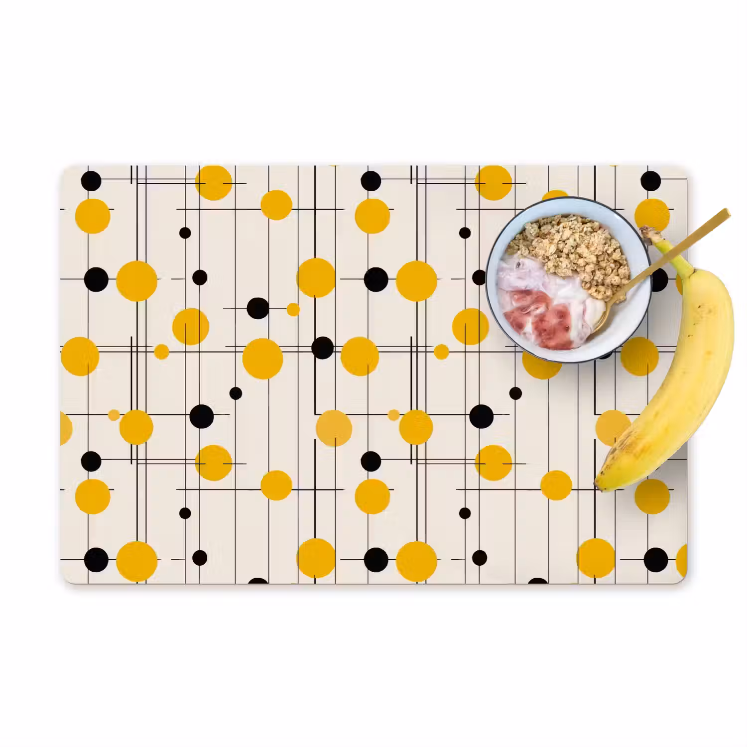 Geometrisch - Retro - Lijnen - Okergeel - Zwart Placemat vinyl groot 368 -zzzproduct_Kitchenyeah-website