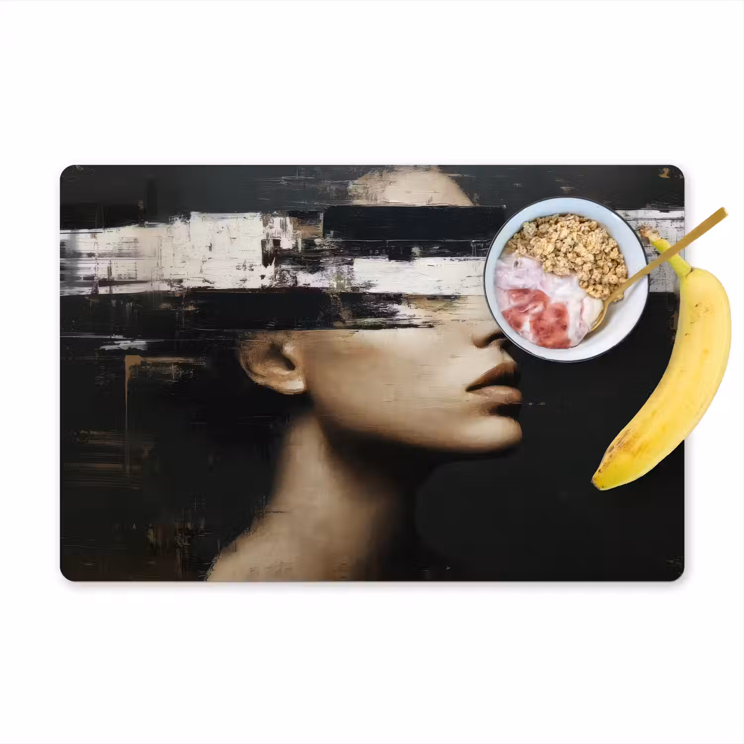 Gezicht - Vrouw - Zwart - Abstract Placemat vinyl groot -zzzproduct_Kitchenyeah-website
