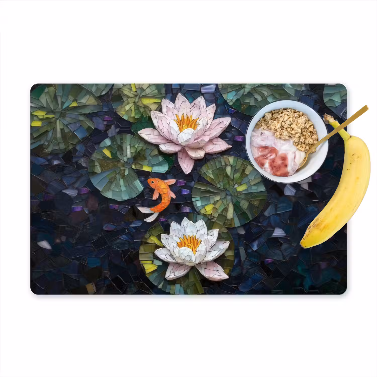 Glasstukjes - Leliebladeren - Vis - Oranje Placemat vinyl groot -zzzproduct_Kitchenyeah-website