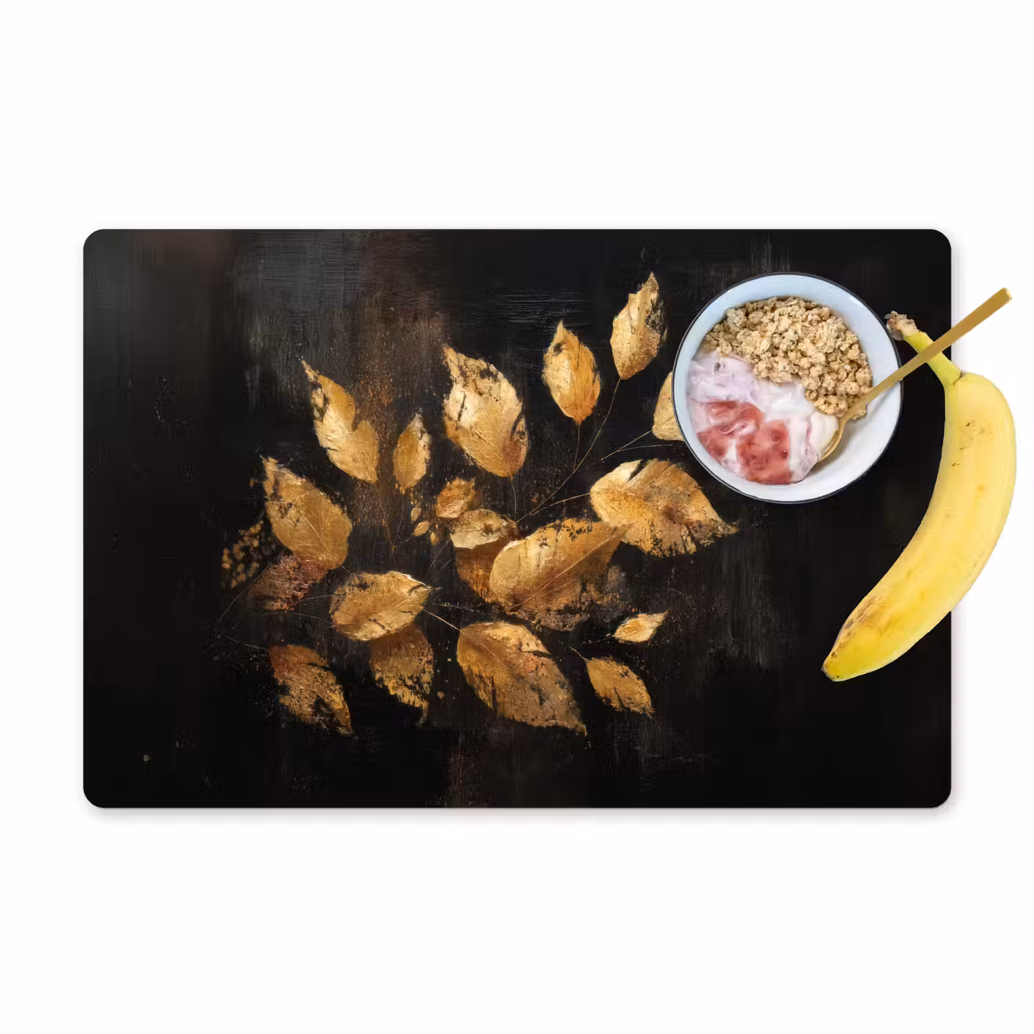 Gouden Bladeren op Donkere Achtergrond Placemat vinyl groot -zzzproduct_Kitchenyeah-website