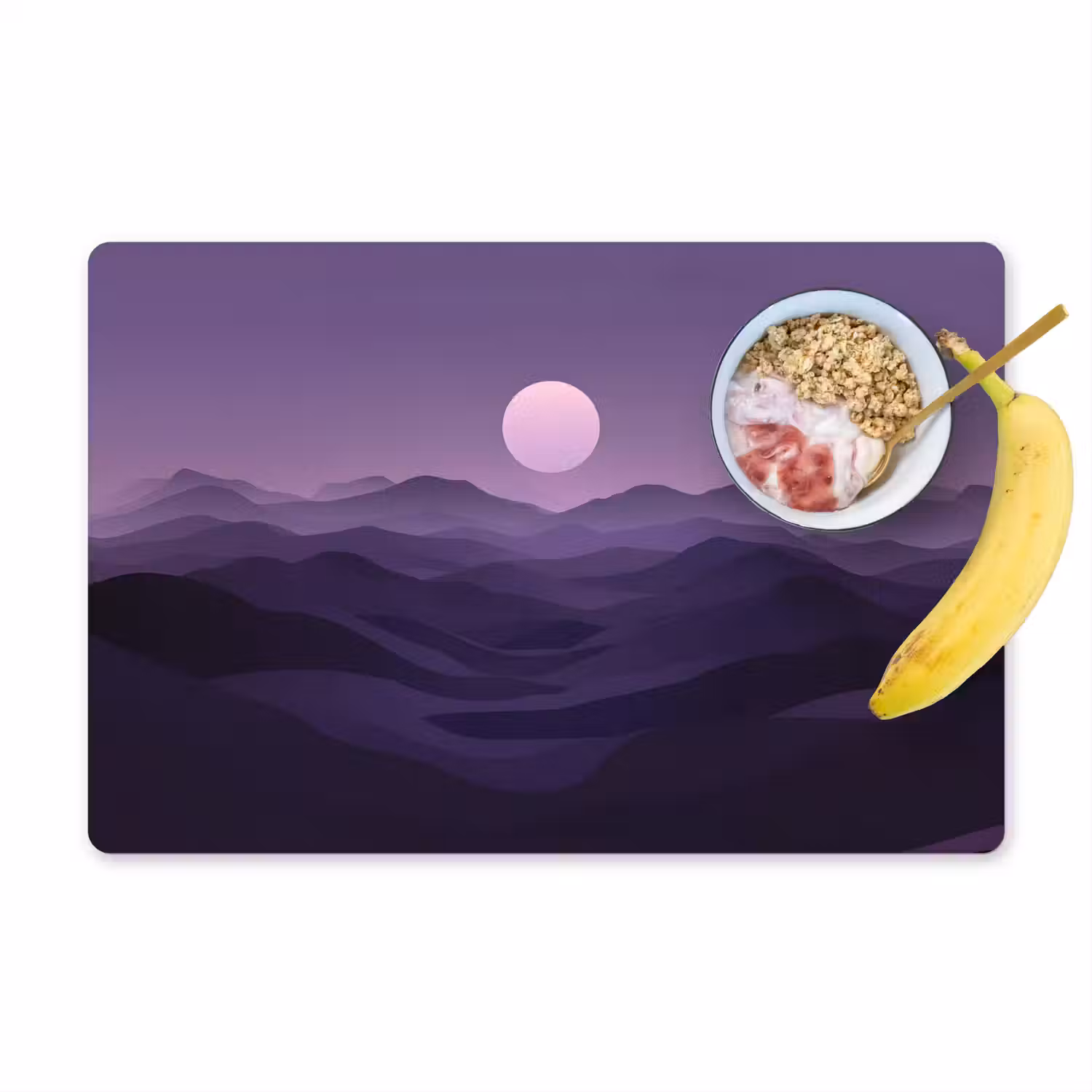Heuvels - Paars - Mist - Zon Placemat vinyl groot -zzzproduct_Kitchenyeah-website
