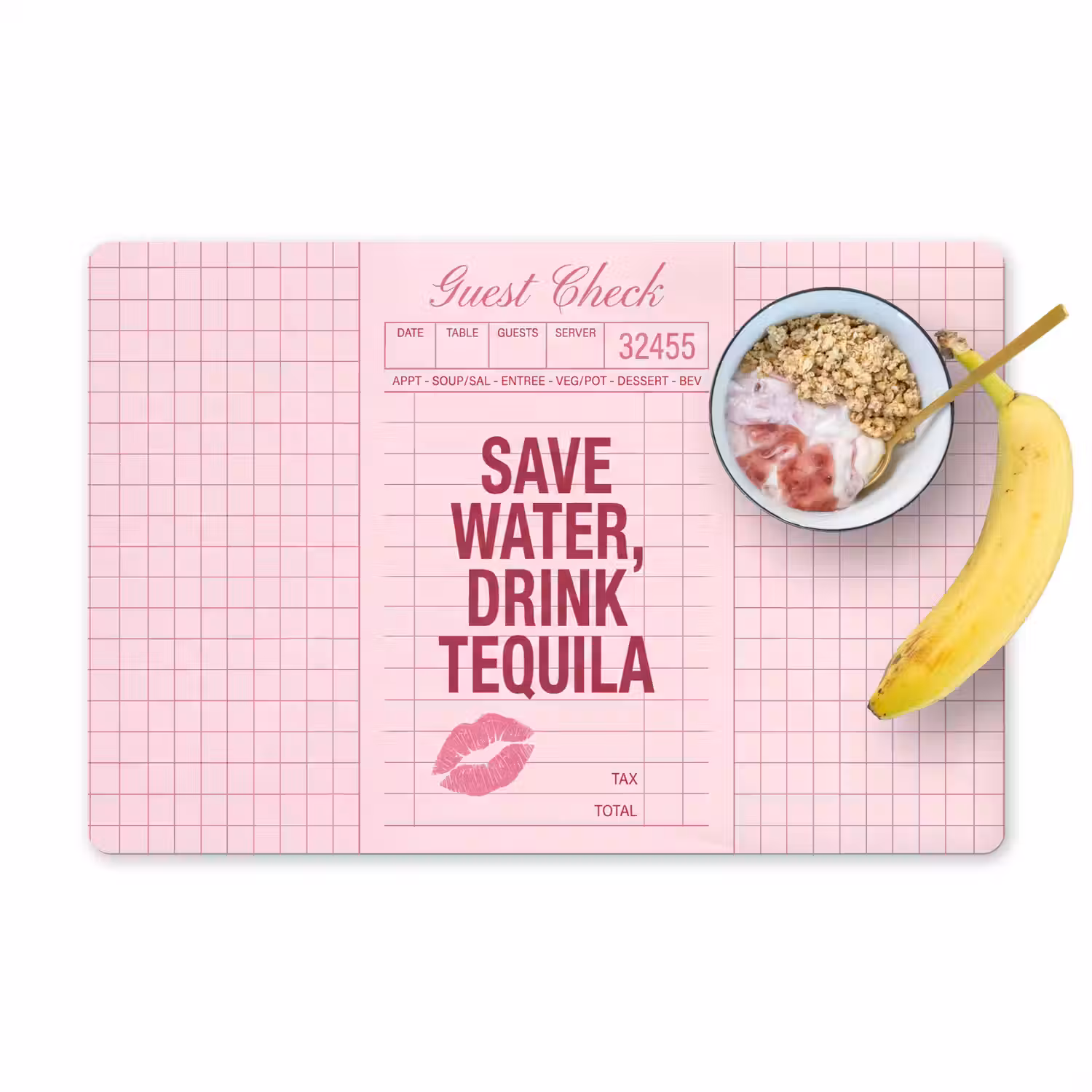 Humor - Drank - Tekst - Roze Placemat vinyl groot -zzzproduct_Kitchenyeah-website