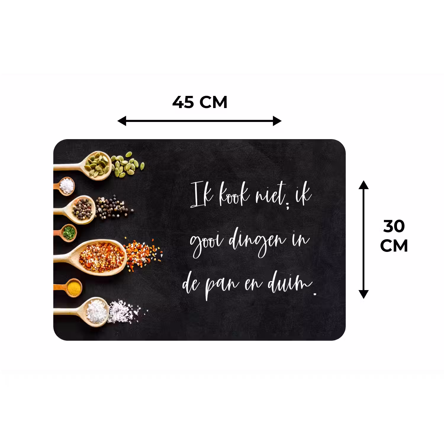 Ik gooi dingen in de pan en duim - Keuken - Quotes - Spreuken - Humor Placemat vinyl groot -specs