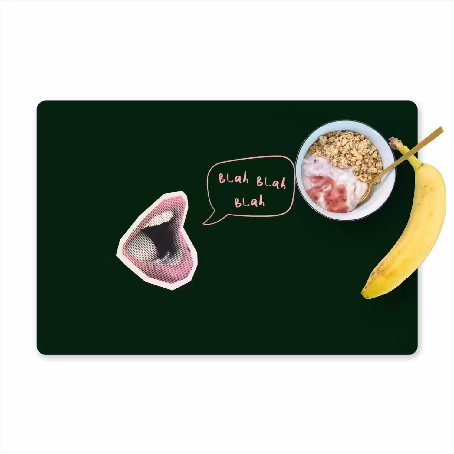 Illustratie - Mond - Donkergroen - Tekstwolkje Placemat vinyl groot -zzzproduct_Kitchenyeah-website