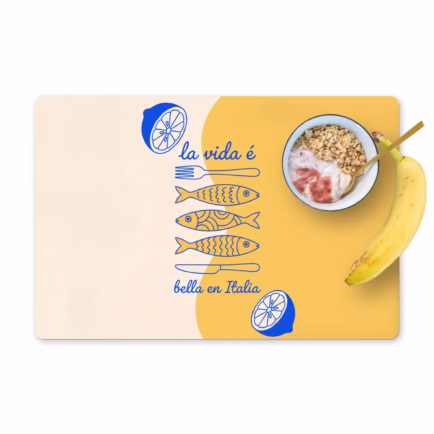 Italië - Eten - Citroen - Vis - Grafisch Placemat vinyl groot -zzzproduct_Kitchenyeah-website