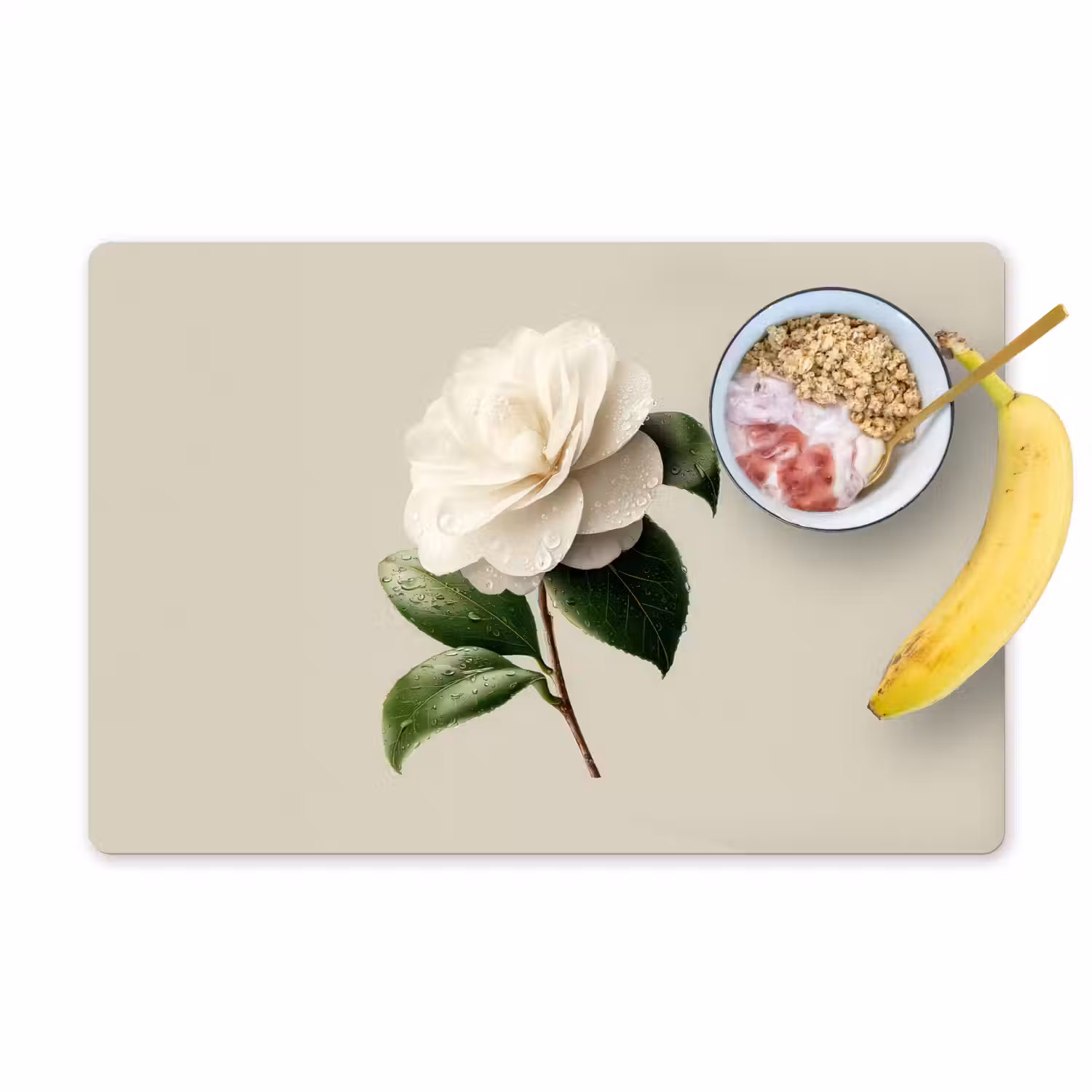 Cameliabloem - Wit - Groen Placemat vinyl groot -zzzproduct_Kitchenyeah-website