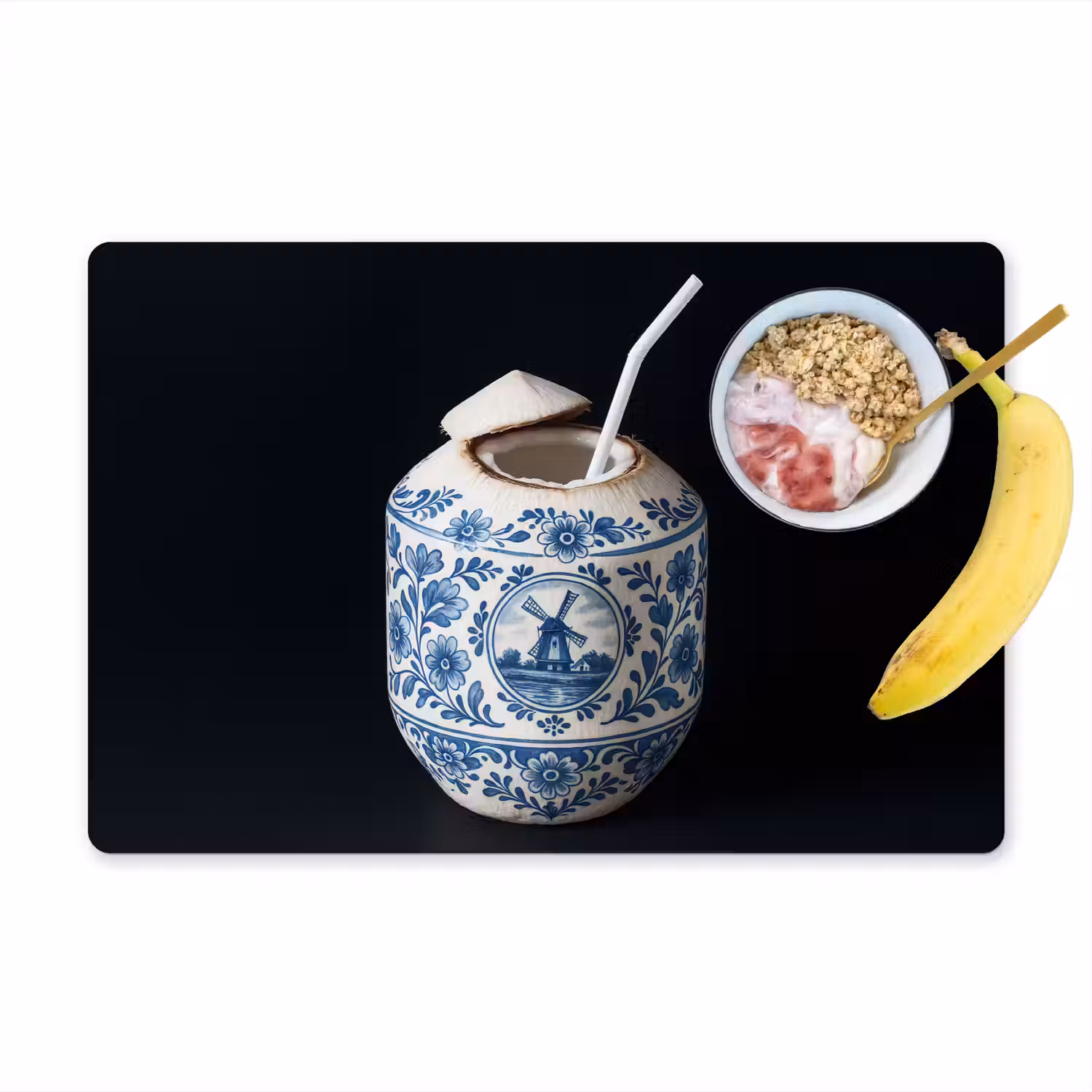 Kokosnoot - Eten - Delfts blauw - Drinken Placemat vinyl groot -zzzproduct_Kitchenyeah-website