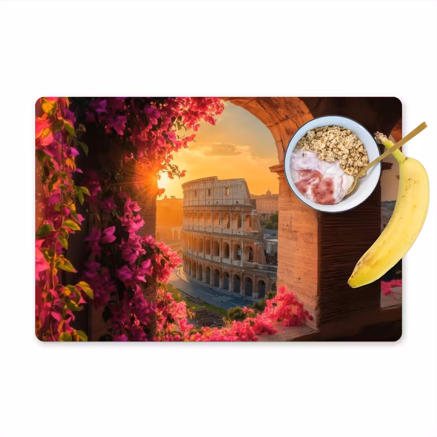 Colosseum - Rome - Roze Bloemen Placemat vinyl groot -zzzproduct_Kitchenyeah-website