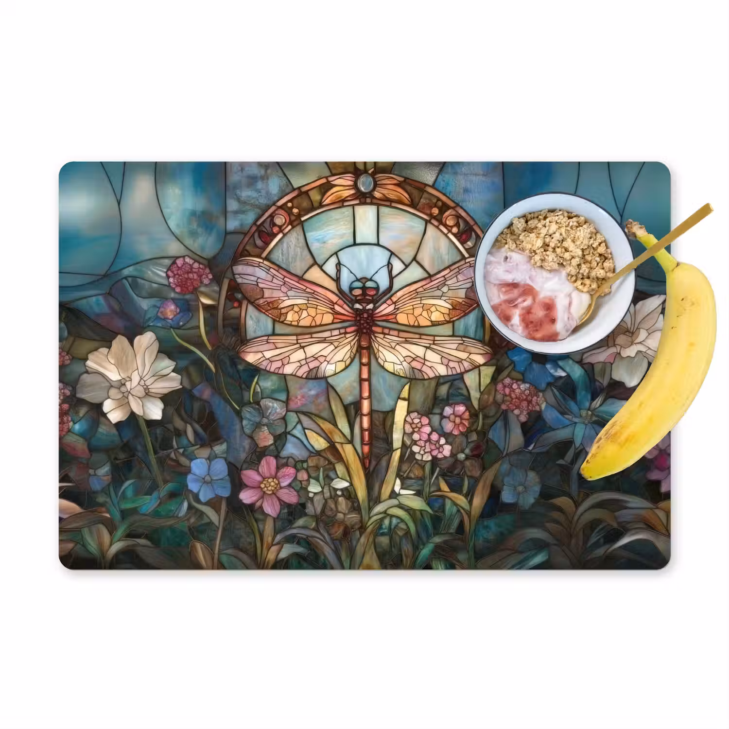 Libelle - Mozaïek - Bloemen - Kleurrijk Placemat vinyl groot -zzzproduct_Kitchenyeah-website