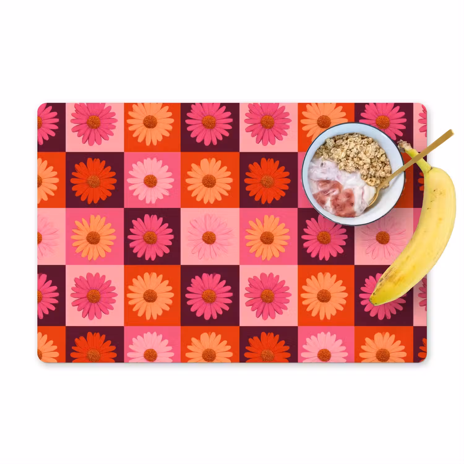 Madeliefjes - Dambord - Retro - Roze - Oranje Placemat vinyl groot 368 -zzzproduct_Kitchenyeah-website