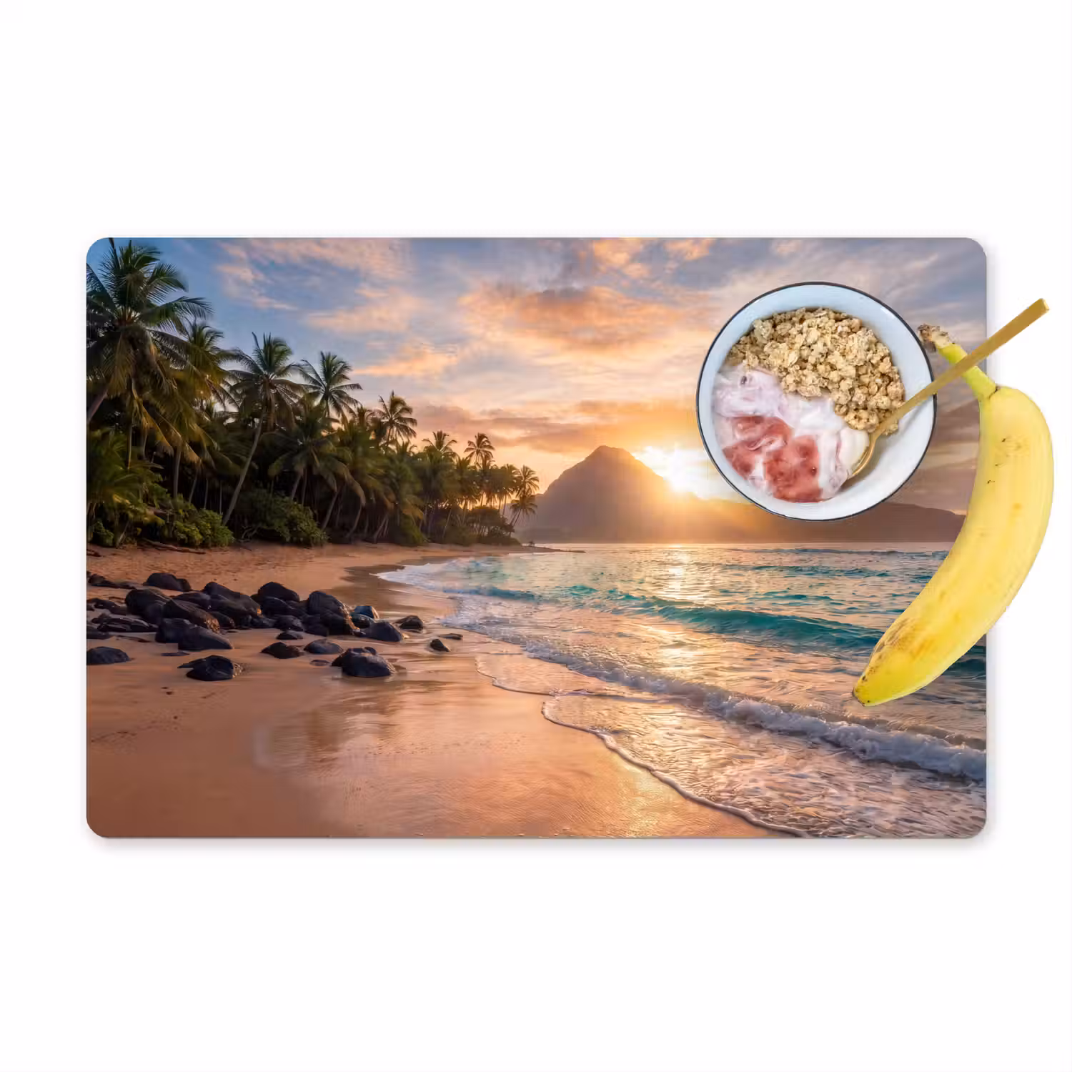 Zee - Berg - Landschap - Tropisch - Goud Placemat vinyl groot -zzzproduct_Kitchenyeah-website