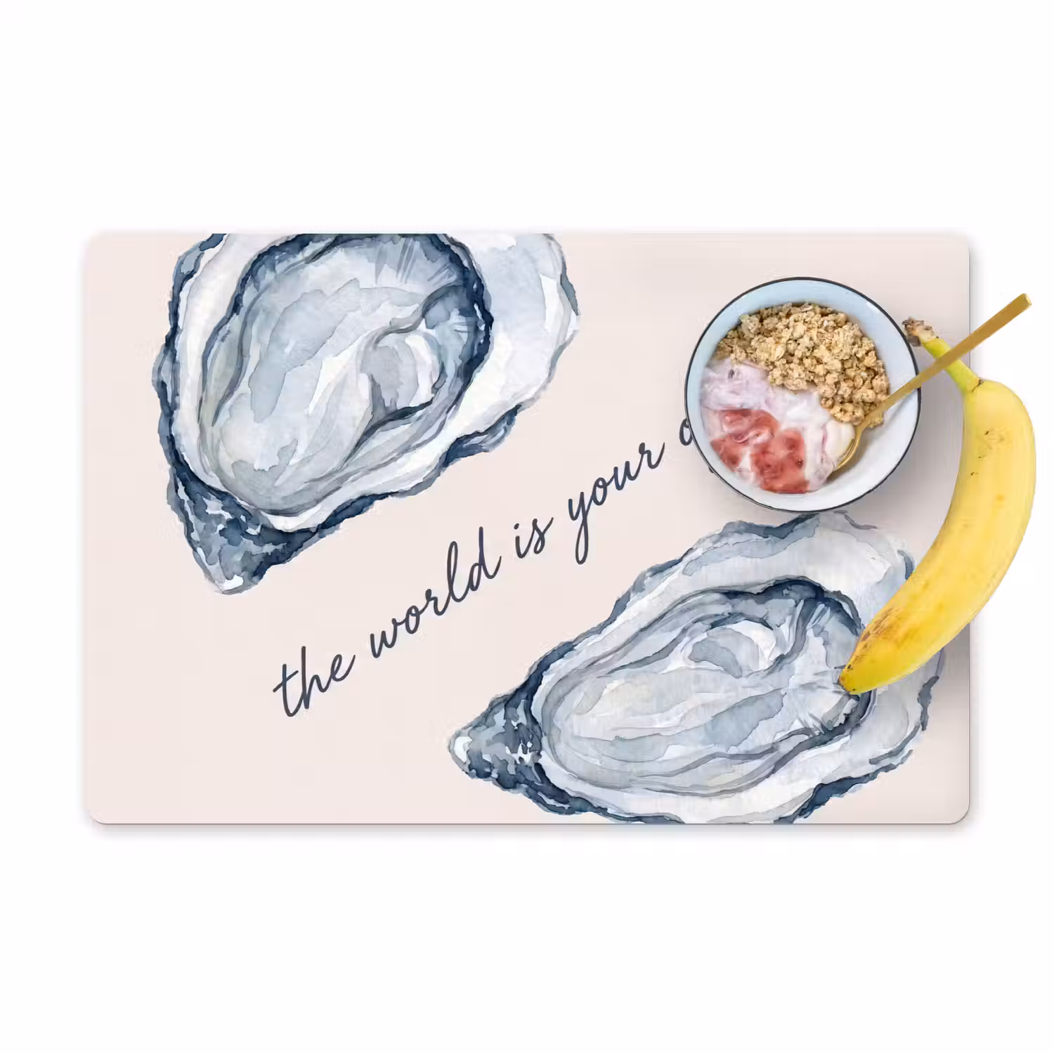 Zeeleven - Oester - Aquarel - Minimalistisch - Blauw Placemat vinyl groot -zzzproduct_Kitchenyeah-website