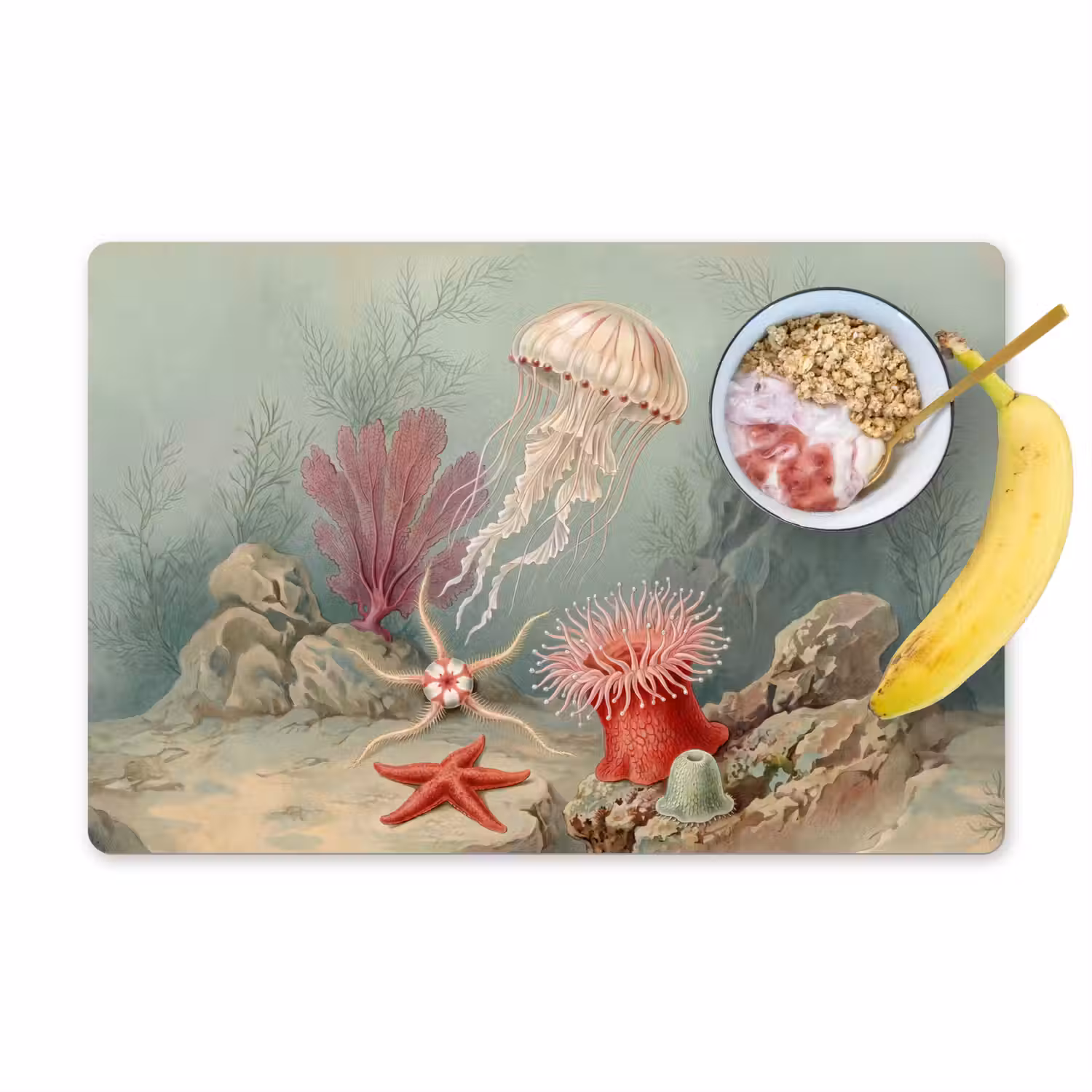 Zeeleven - Kwal - Onderwater - Illustratie - Beige Placemat vinyl groot -zzzproduct_Kitchenyeah-website