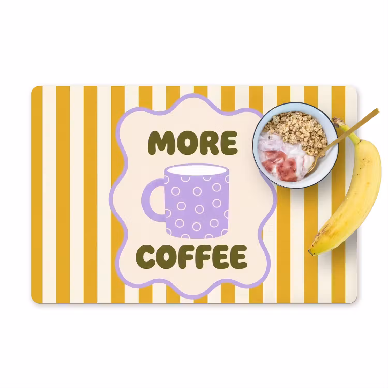 More coffee - Geel - Paars - Strepen - Mok Placemat vinyl groot -zzzproduct_Kitchenyeah-website
