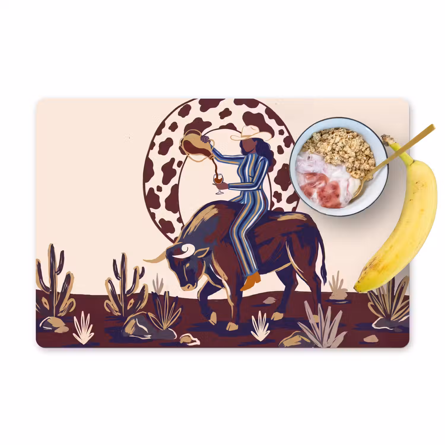 Mensen - Dieren - Cowboy - Abstract - Kleurrijk Placemat vinyl groot -zzzproduct_Kitchenyeah-website