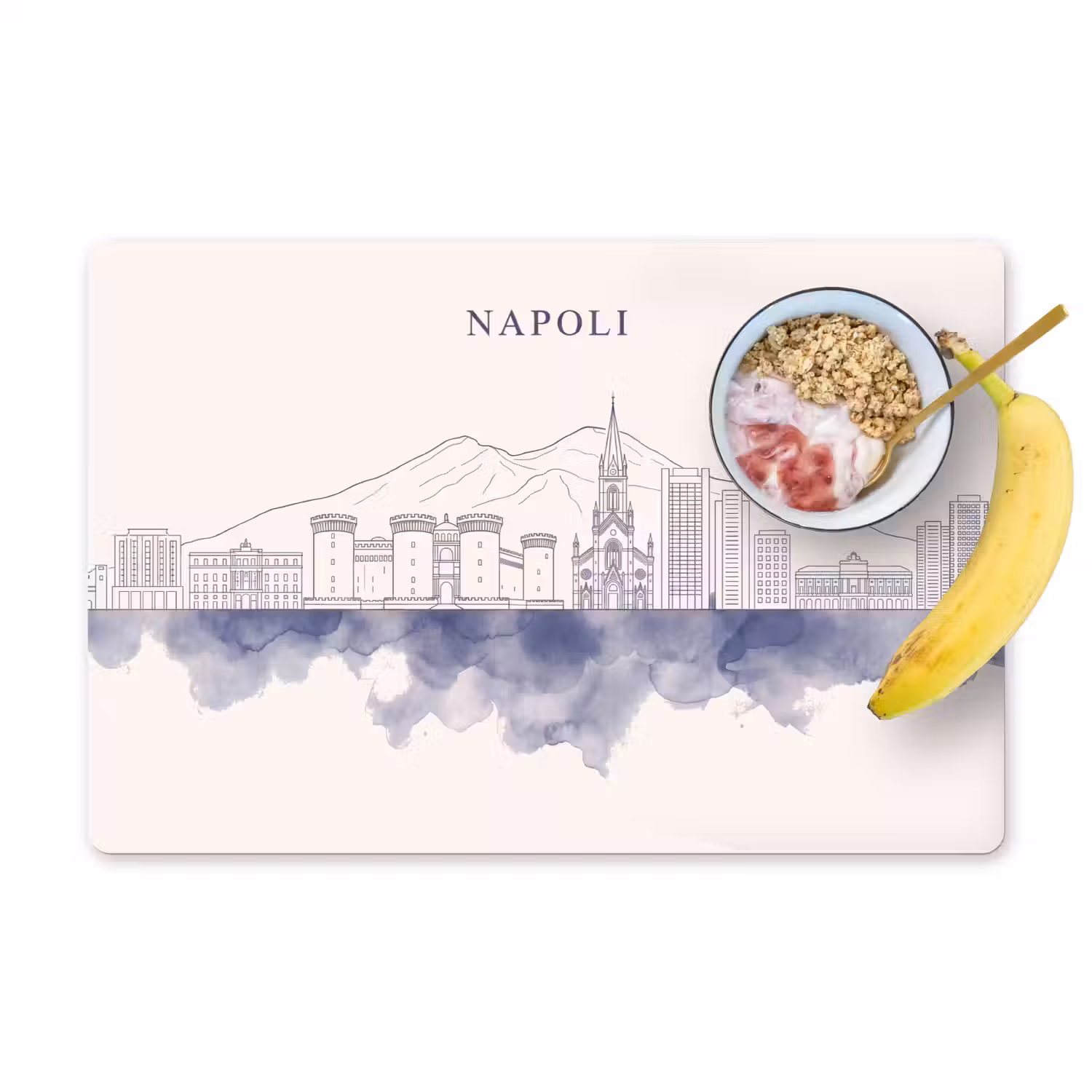 Napels - Skyline - Italie - Lijntekening - Aquarel Placemat vinyl groot -zzzproduct_Kitchenyeah-website