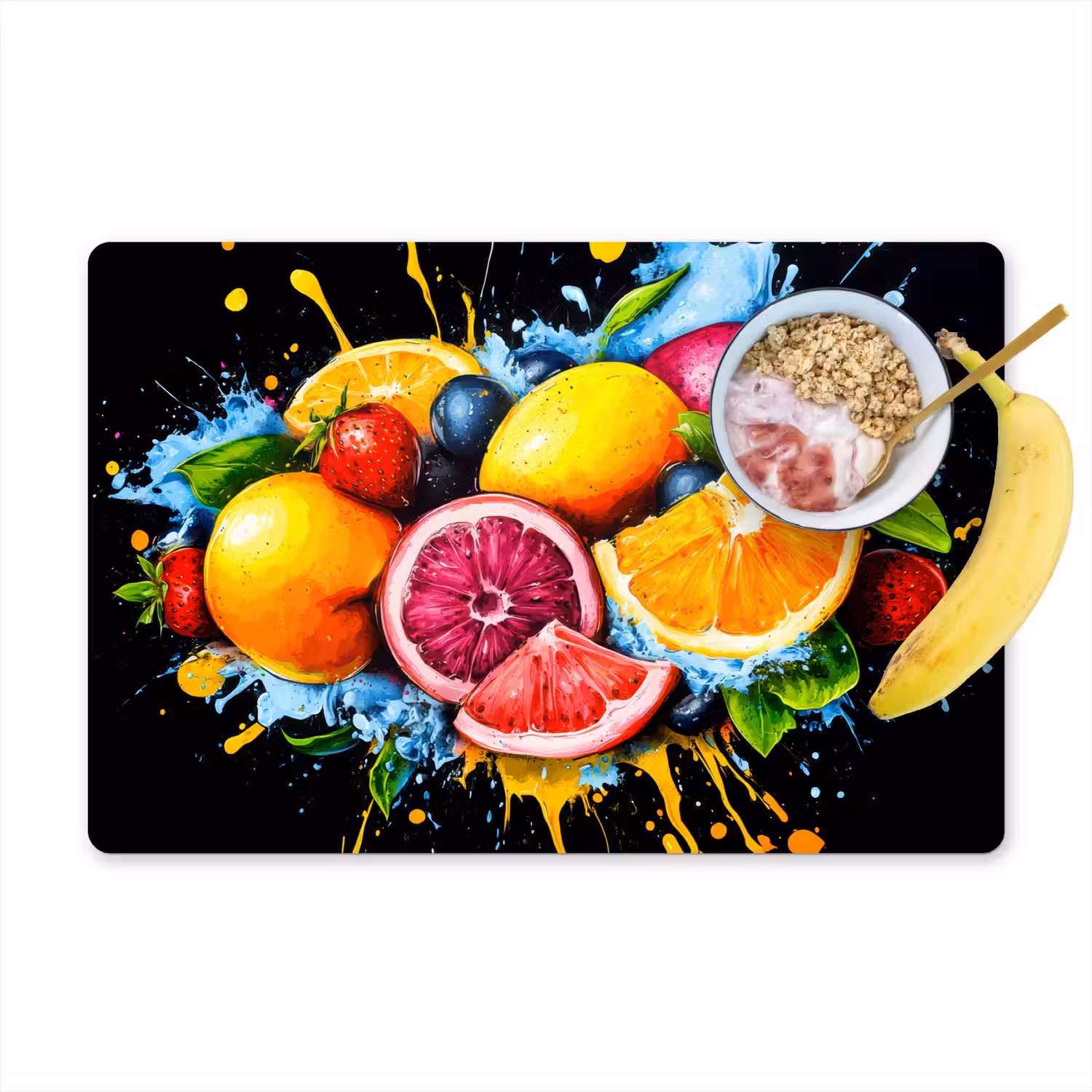 Fruit - Graffiti - Kleurrijk - Sinaasappel - Aardbei - Abstract Placemat vinyl groot -zzzproduct_Kitchenyeah-website