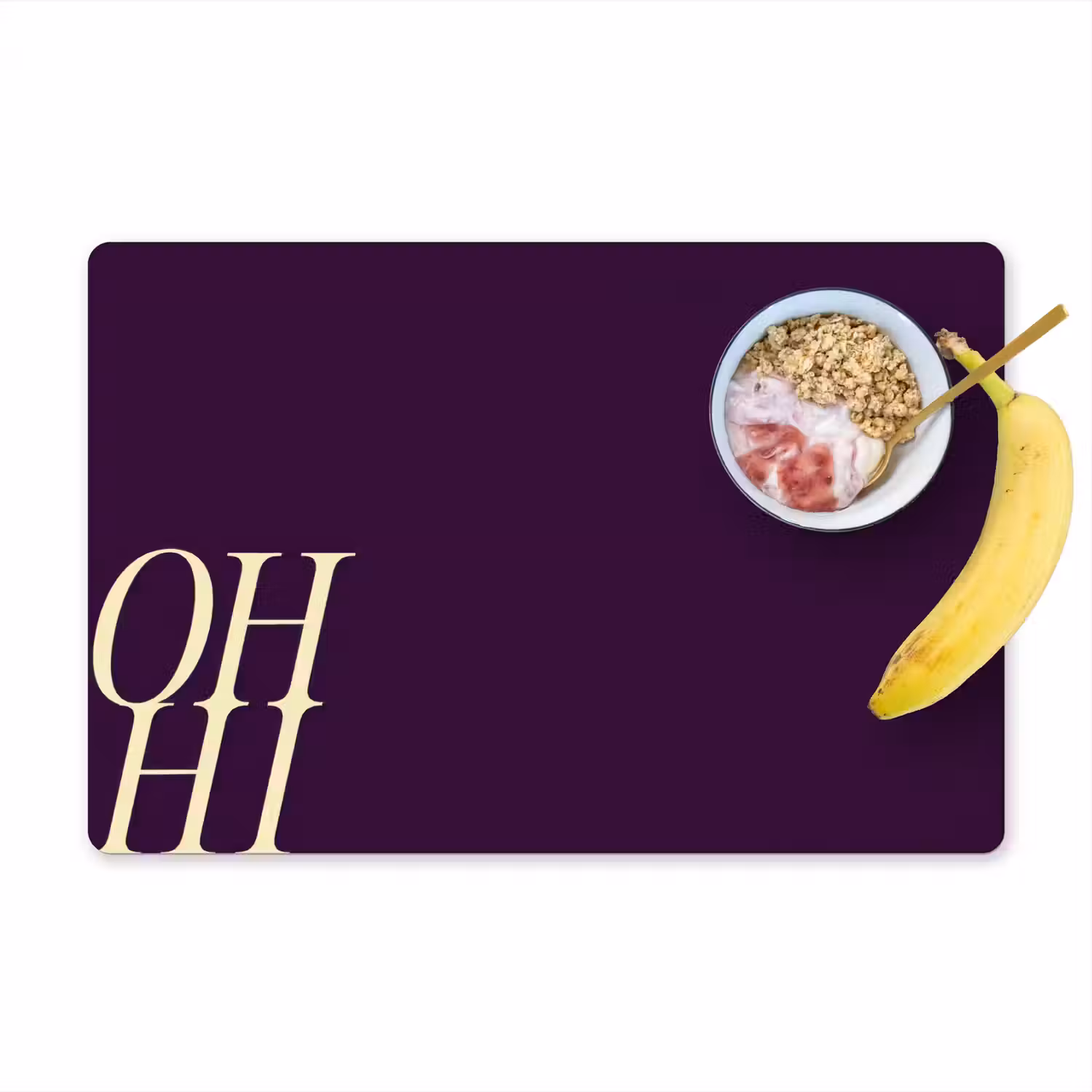 Oh hi - Paars - Cursief Placemat vinyl groot -zzzproduct_Kitchenyeah-website