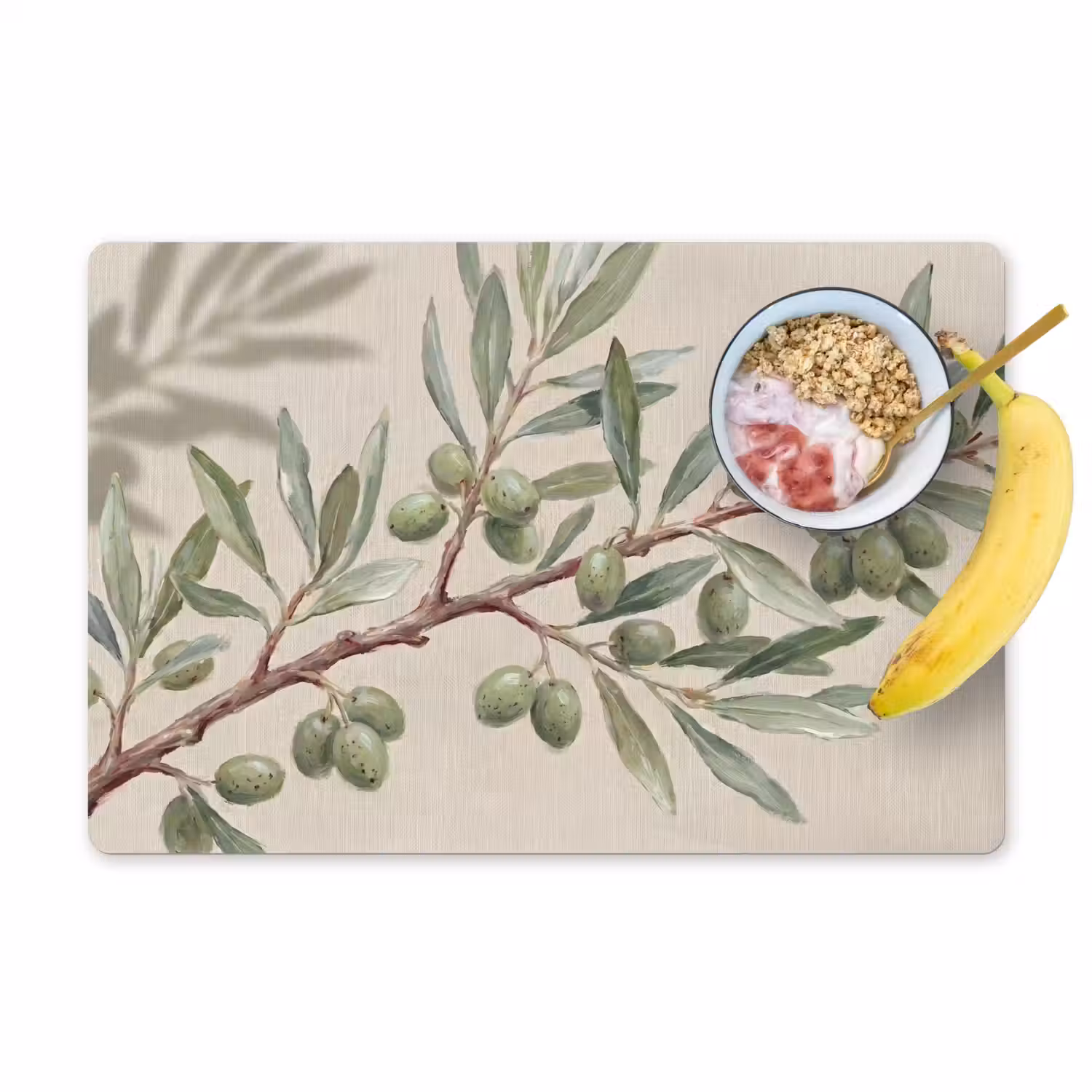 Olijftak - Bladeren - Natuur - Groen - Beige Placemat vinyl groot -zzzproduct_Kitchenyeah-website