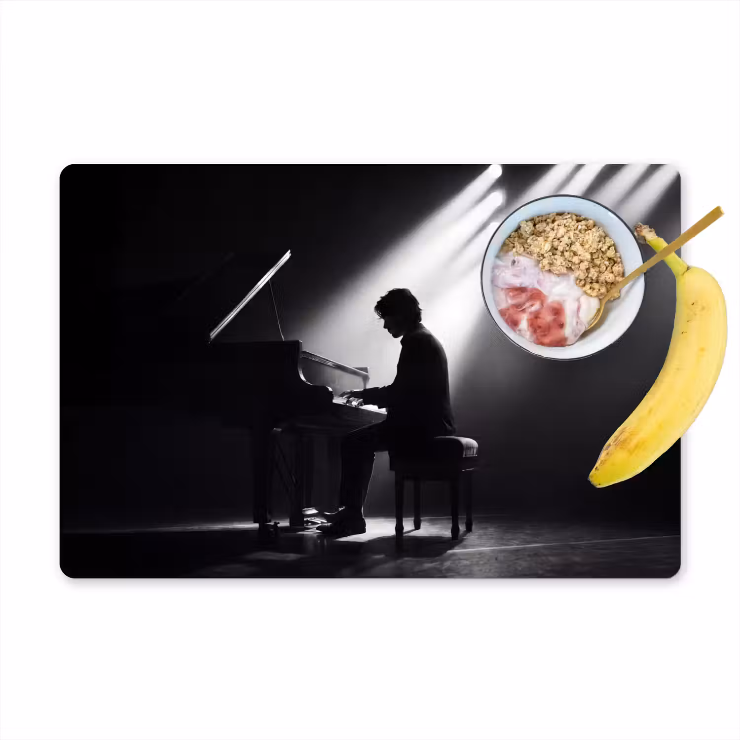 Persoon - Piano - Muziek - Zwart-wit - Podium Placemat vinyl groot -zzzproduct_Kitchenyeah-website