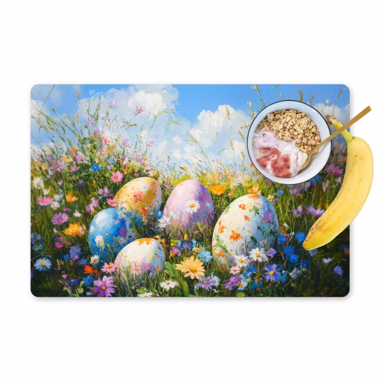 Grasveld - Eieren - Bloemen Placemat vinyl groot -zzzproduct_Kitchenyeah-website