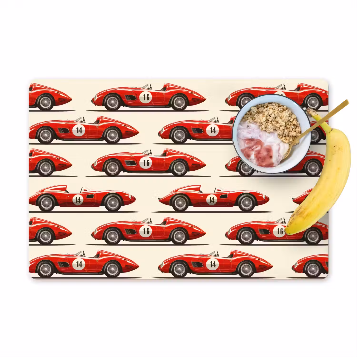 Raceauto - Retro - Rood Placemat vinyl groot 368 -zzzproduct_Kitchenyeah-website