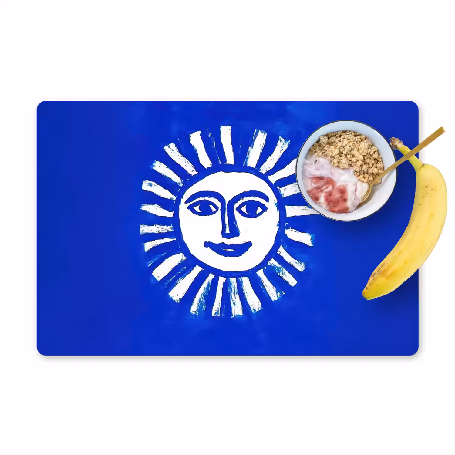 Zon - Gezicht - Penseelstructuur - Blauw Placemat vinyl groot -zzzproduct_Kitchenyeah-website