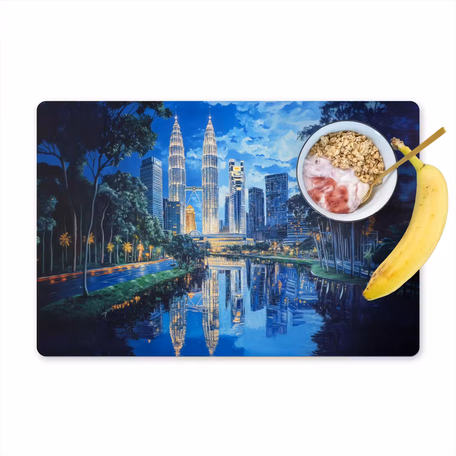 Stad Kuala Lumpur - Skyline - Wolkenkrabbers - Water Placemat vinyl groot -zzzproduct_Kitchenyeah-website
