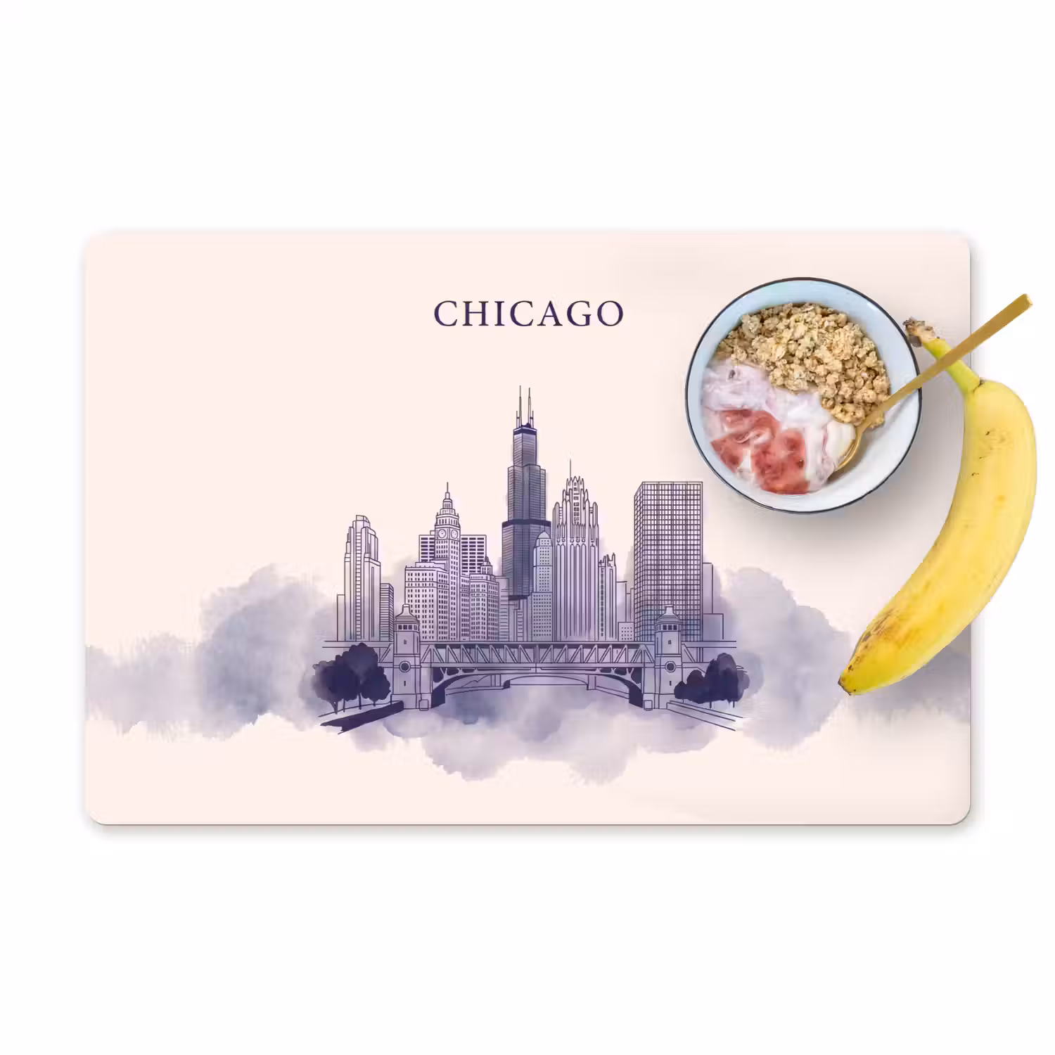 Stad - Skyline - Architectuur - Lijntekening - Blauw Placemat vinyl groot -zzzproduct_Kitchenyeah-website