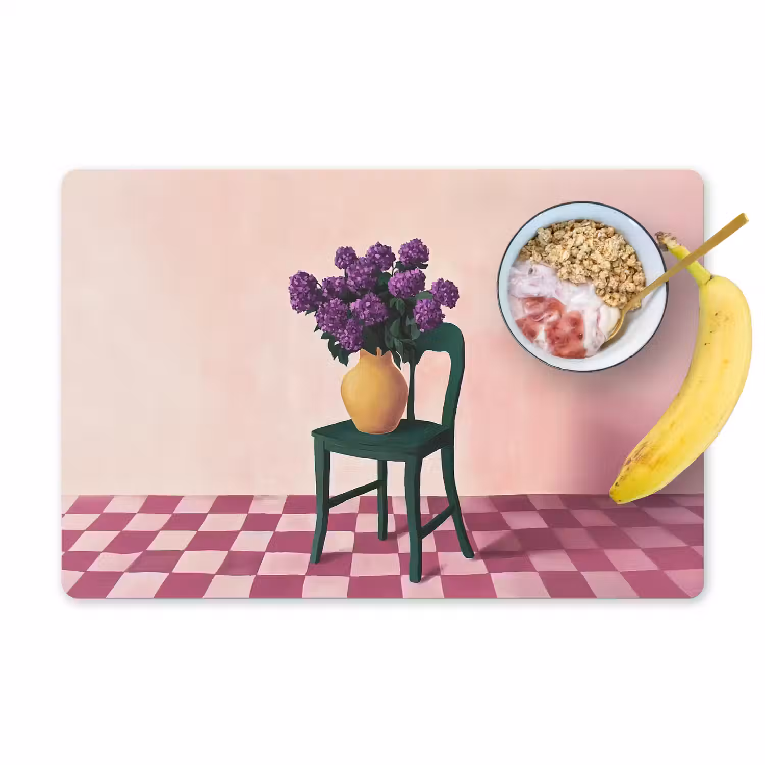 Stoel - Vaas - Bloemen - Geblokt Placemat vinyl groot -zzzproduct_Kitchenyeah-website