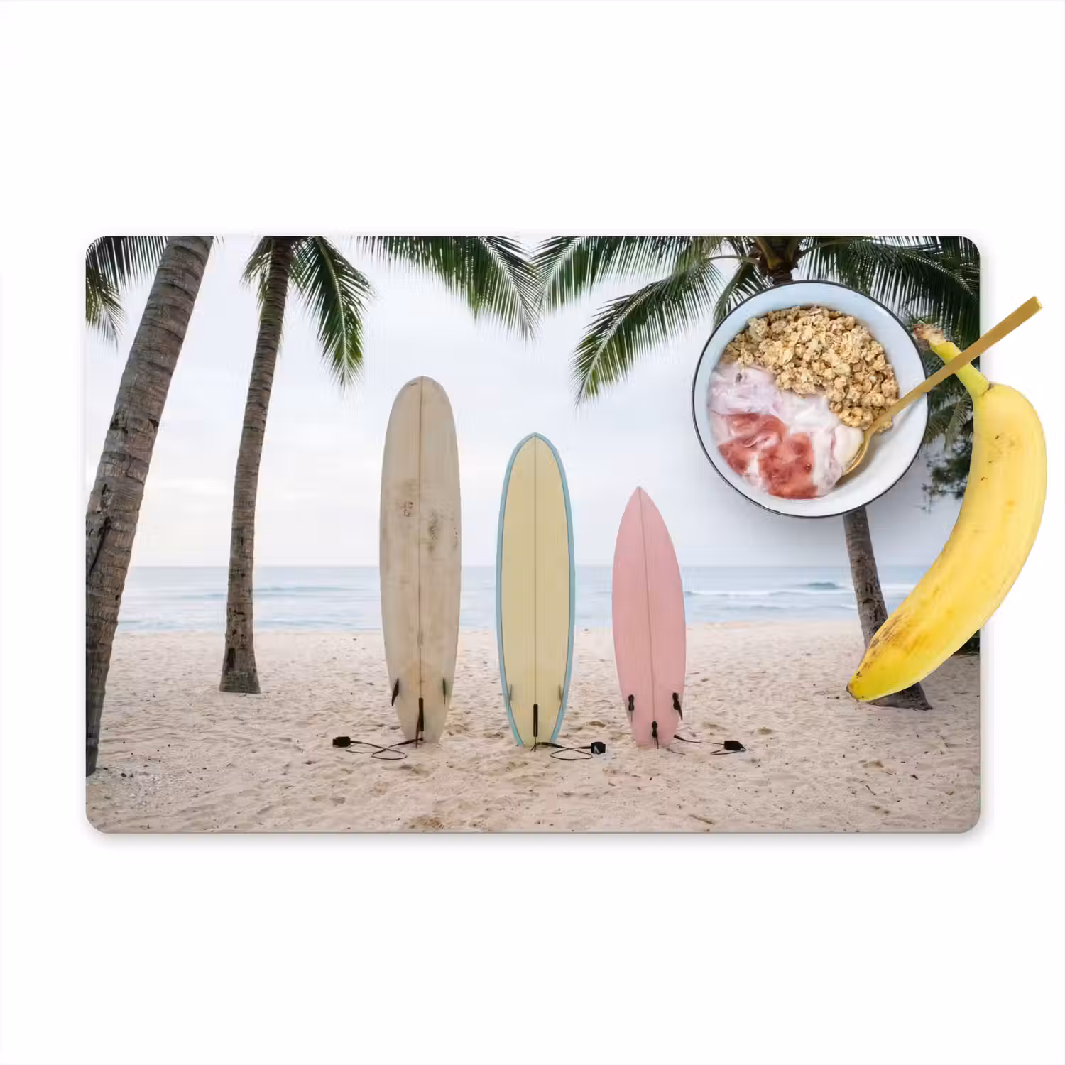 Surfboard - Palmbomen - Kleurrijk Placemat vinyl groot -zzzproduct_Kitchenyeah-website