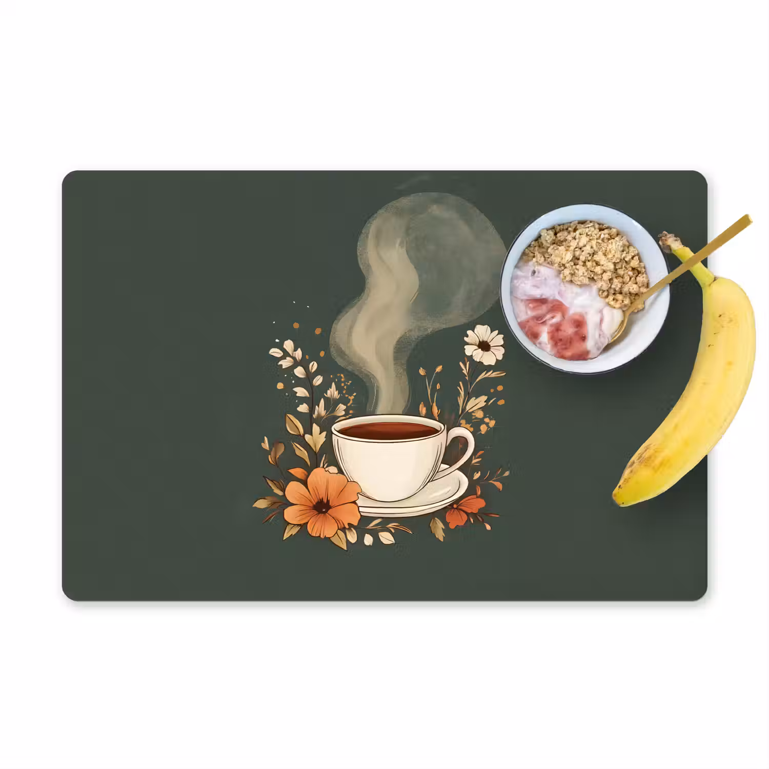 Kop - Bloemen - Groen - Koffie Placemat vinyl groot -zzzproduct_Kitchenyeah-website