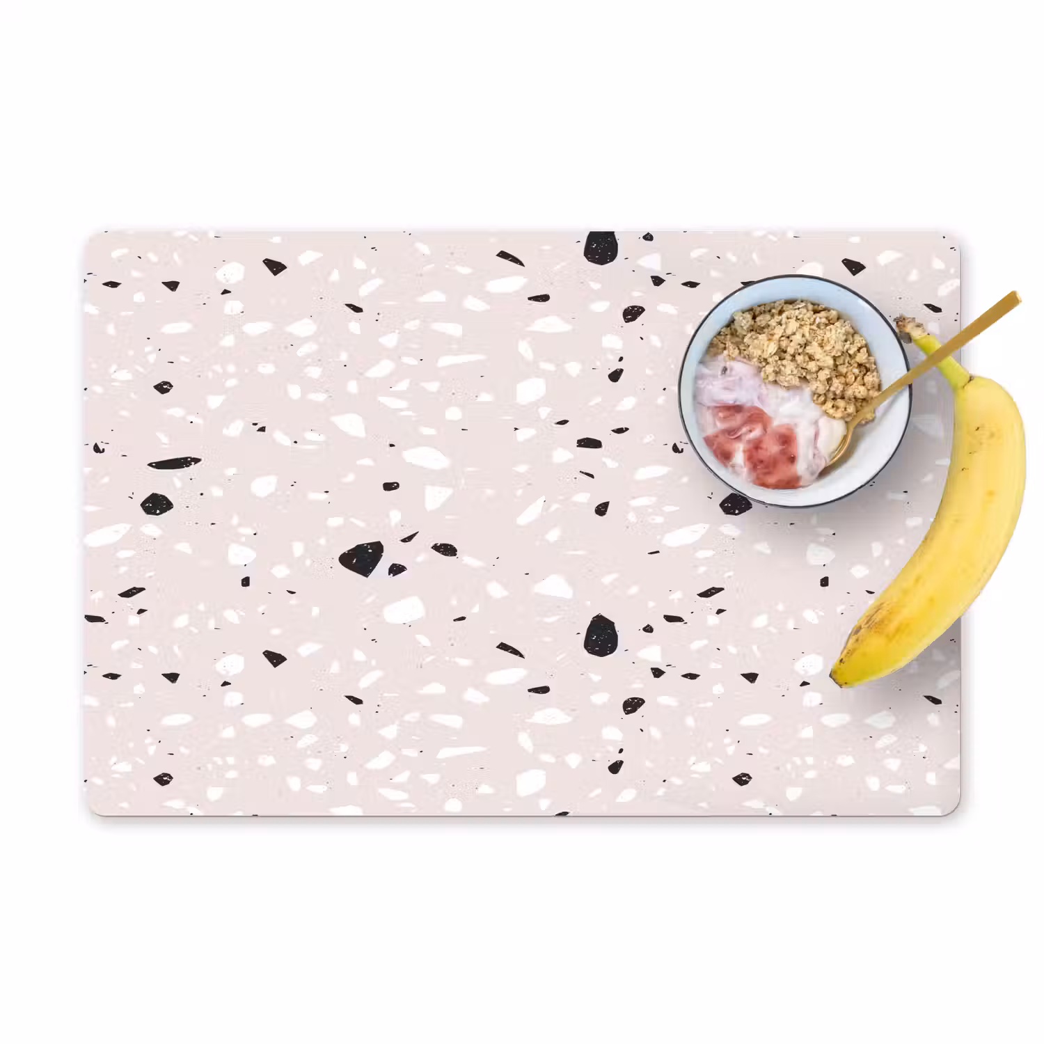 Terrazzo - Patroon - Zacht - Zwart - Wit Placemat vinyl groot 368 -zzzproduct_Kitchenyeah-website