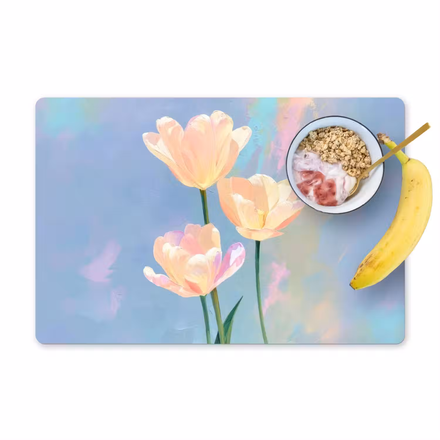Tulpen - Roze accenten - Blauw Placemat vinyl groot -zzzproduct_Kitchenyeah-website