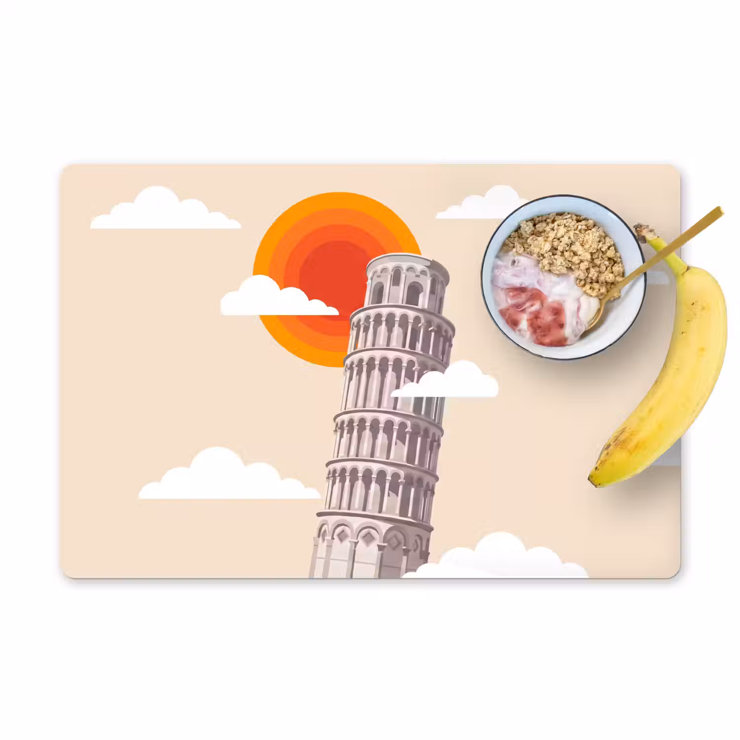 Toren - Pisa - Architectuur - Minimalistisch - Beige Placemat vinyl groot -zzzproduct_Kitchenyeah-website